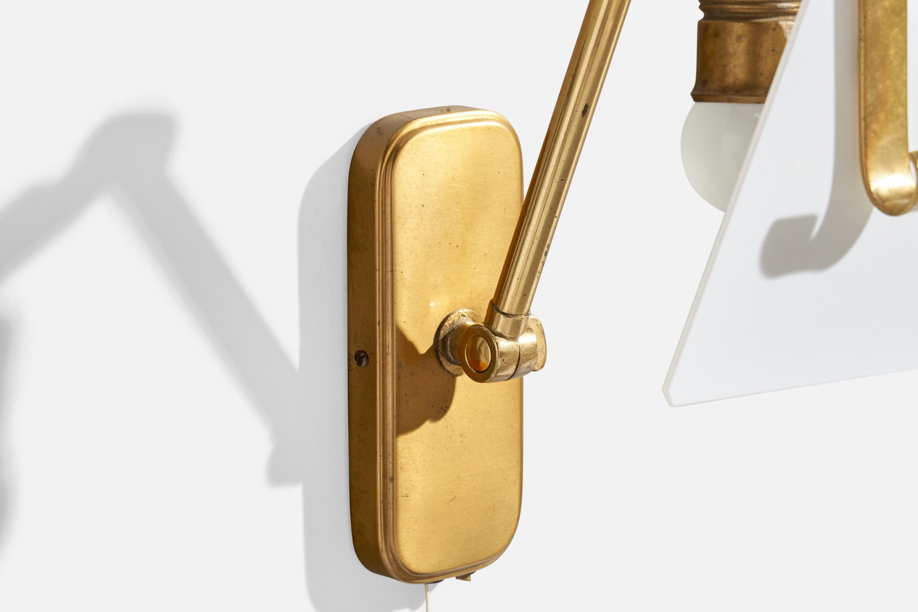 Hillebrand, Wall Lights, Brass, Glass, Germany, 1950s For Sale 1