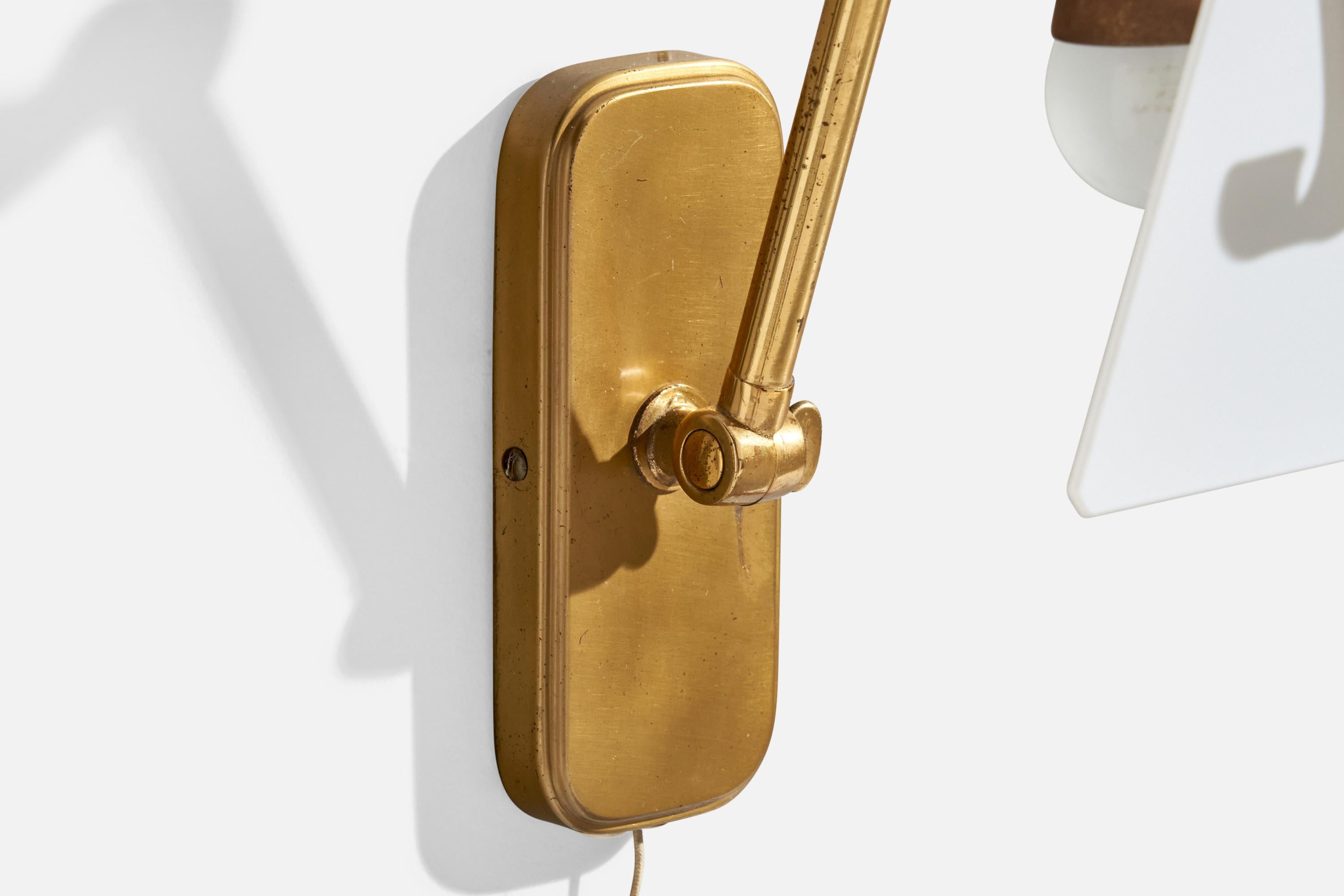 Hillebrand, Wall Lights, Brass, Glass, Germany, 1950s For Sale 1