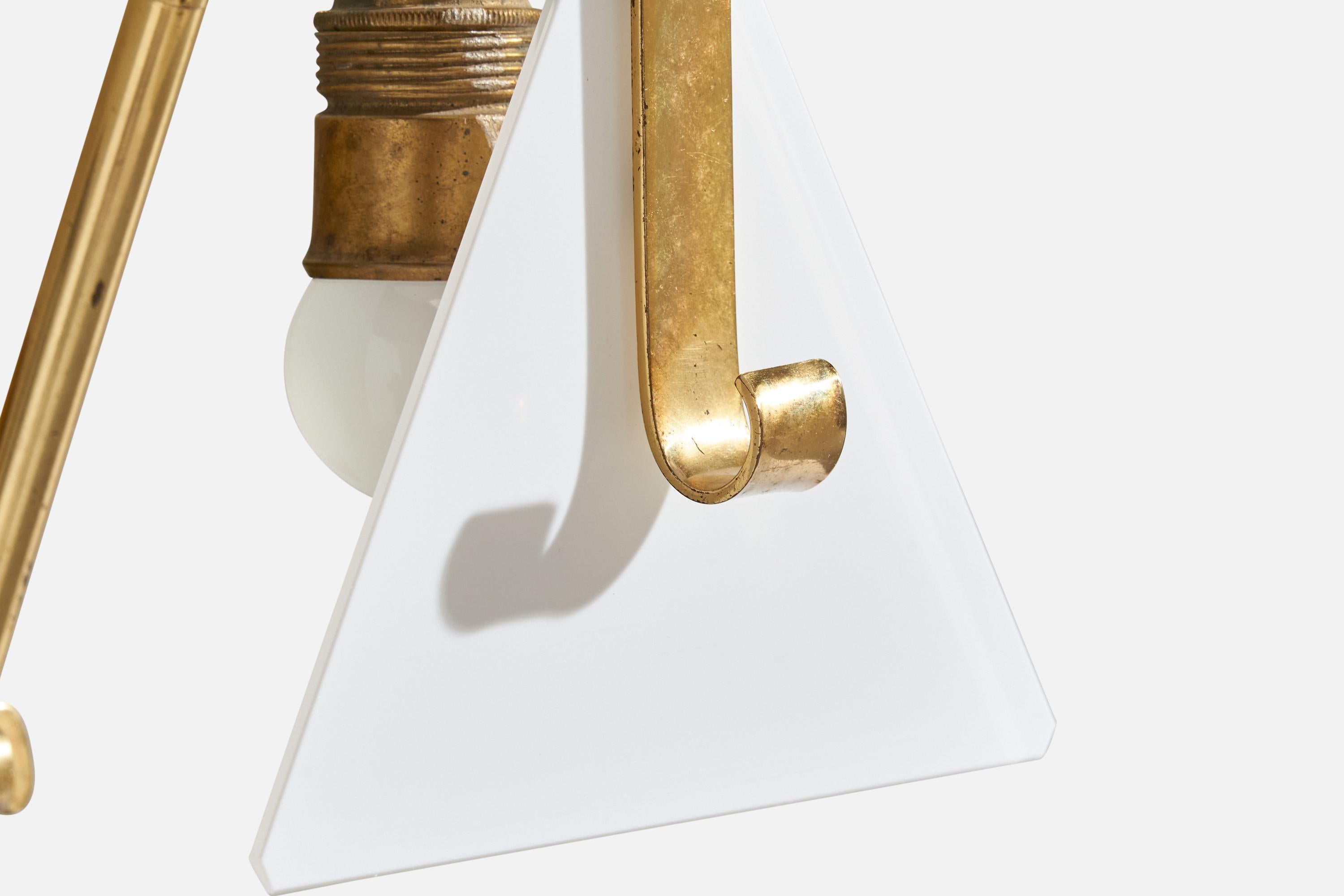 Hillebrand, Wall Lights, Brass, Glass, Germany, 1950s For Sale 3