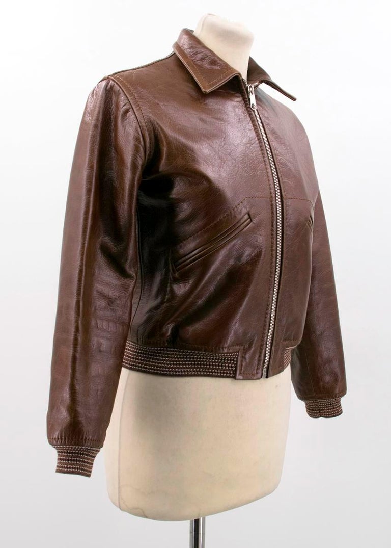 Hiller Bartley Brown Leather Bomber Jacket For Sale at 1stDibs