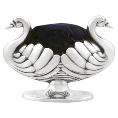 Hilliard & Thomason Antique Victorian Sterling Silver Swan Pin Cushion