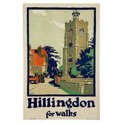 HILLINGDON PER LE PASSEGGIATE: Raro poster originale d'epoca britannico che raffigura Londra, Inghilterra