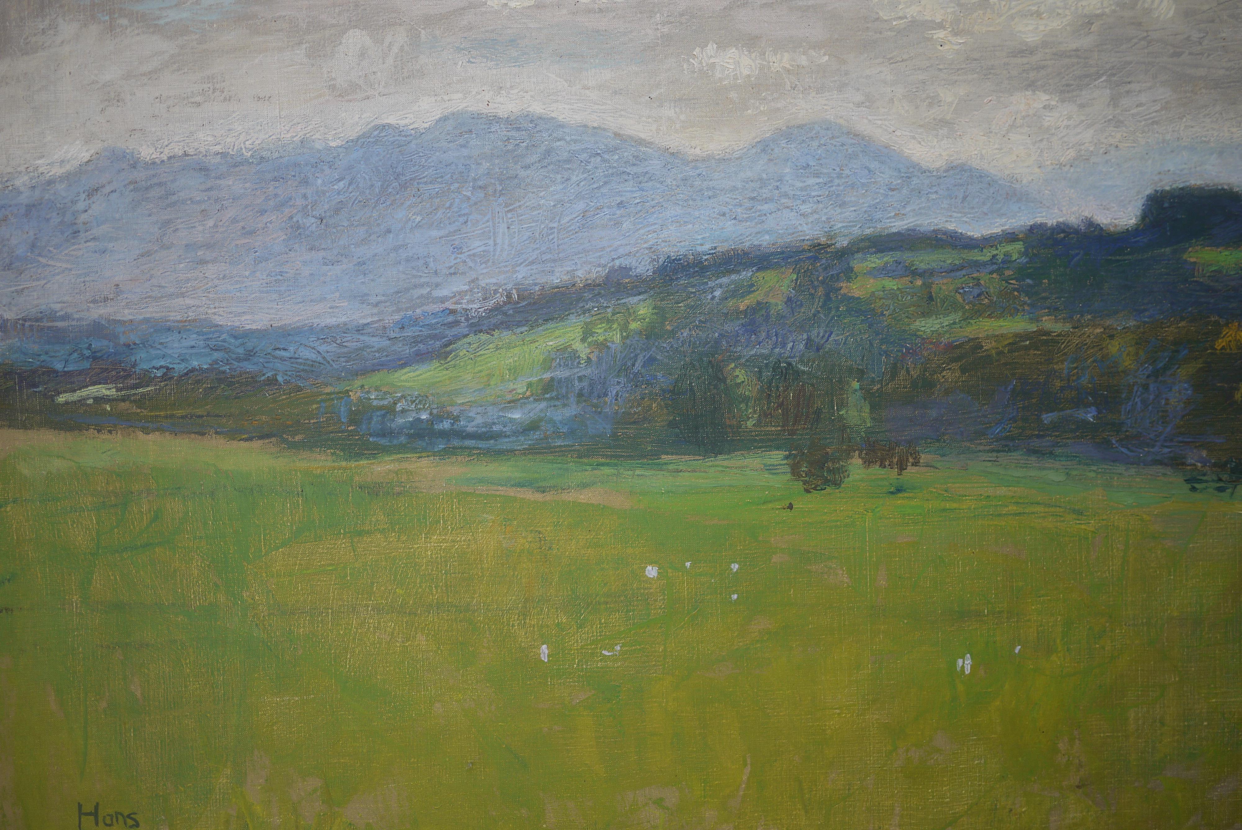 German Landscape painting hills, Hans Blum Oil on Canvas, 1937