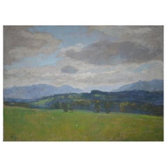 Landscape painting hills, Hans Blum Oil on Canvas, 1937