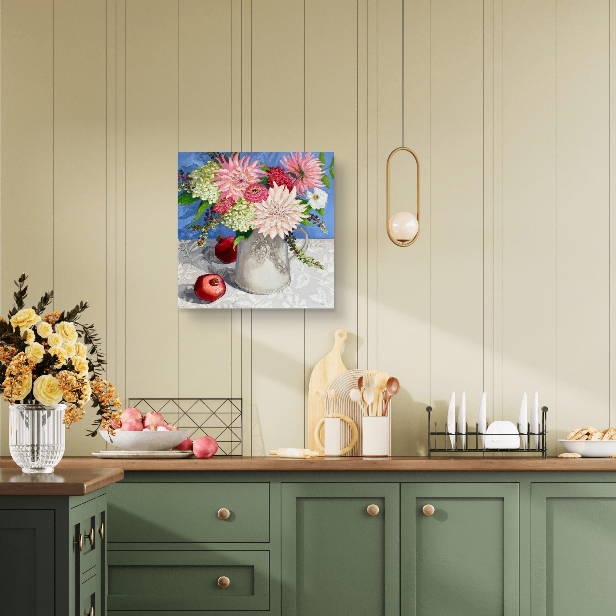 Blumenstrauß der letzten Saison mit Granatapfeln, Originalgemälde, Stillleben (Zeitgenössisch), Painting, von Hilma Washington-Dixon
