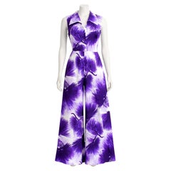 Hilo Hattie 1970s Vintage Floral Palazzo Jumpsuit Lavender Size 16
