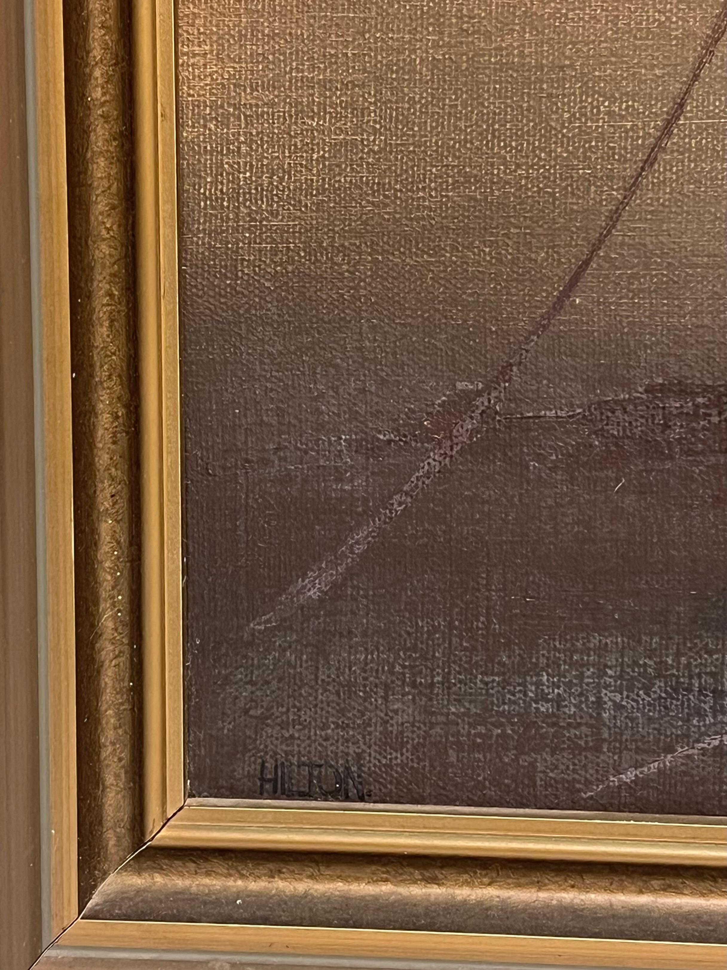 Traditional English Maritime Oil Painting Misty Harbour Tall Ships Anchored Dusk For Sale 5