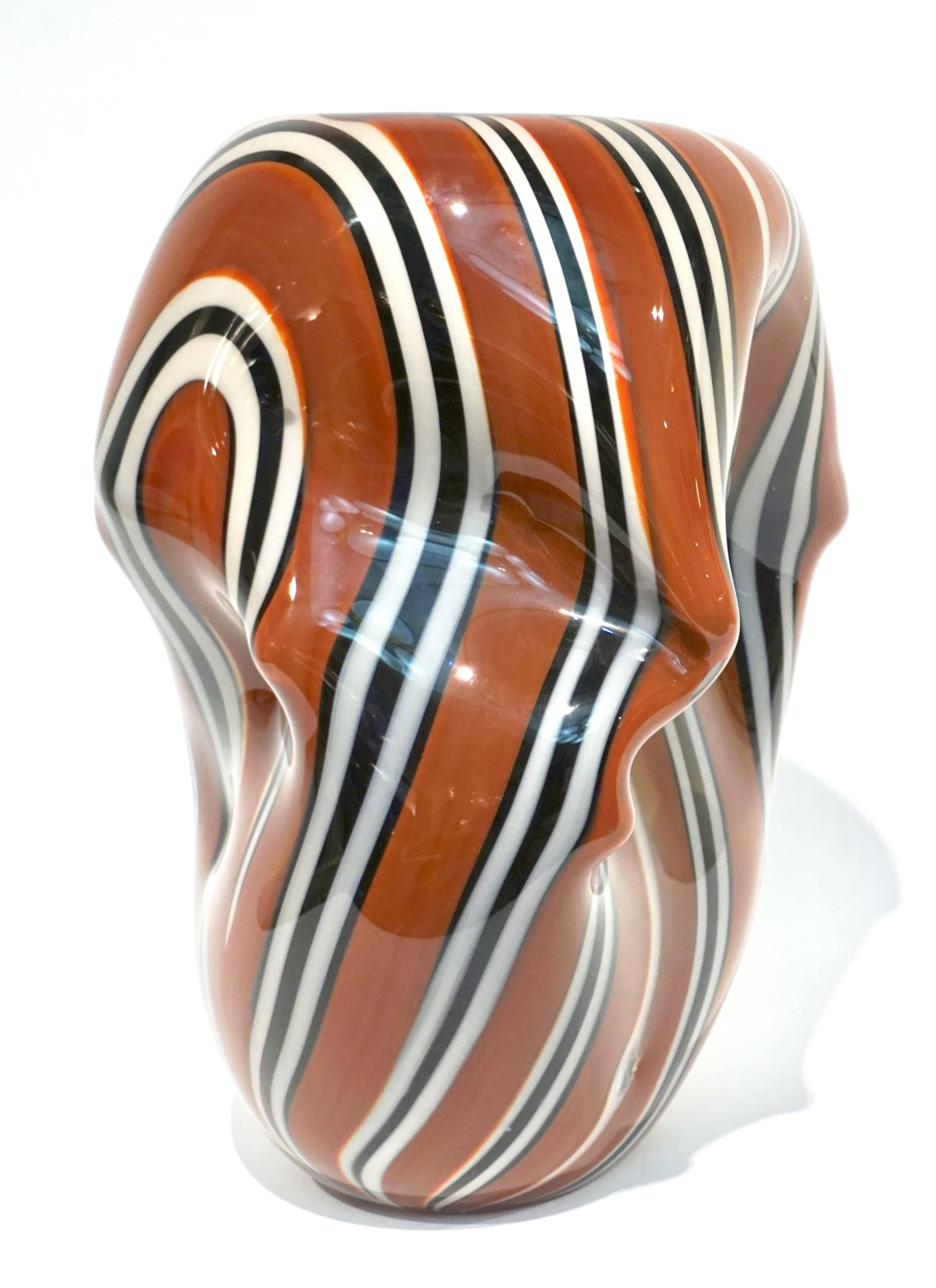 Hilton McConnico for Formia, 1990s Italian Brown Black White Murano Glass Vase 1