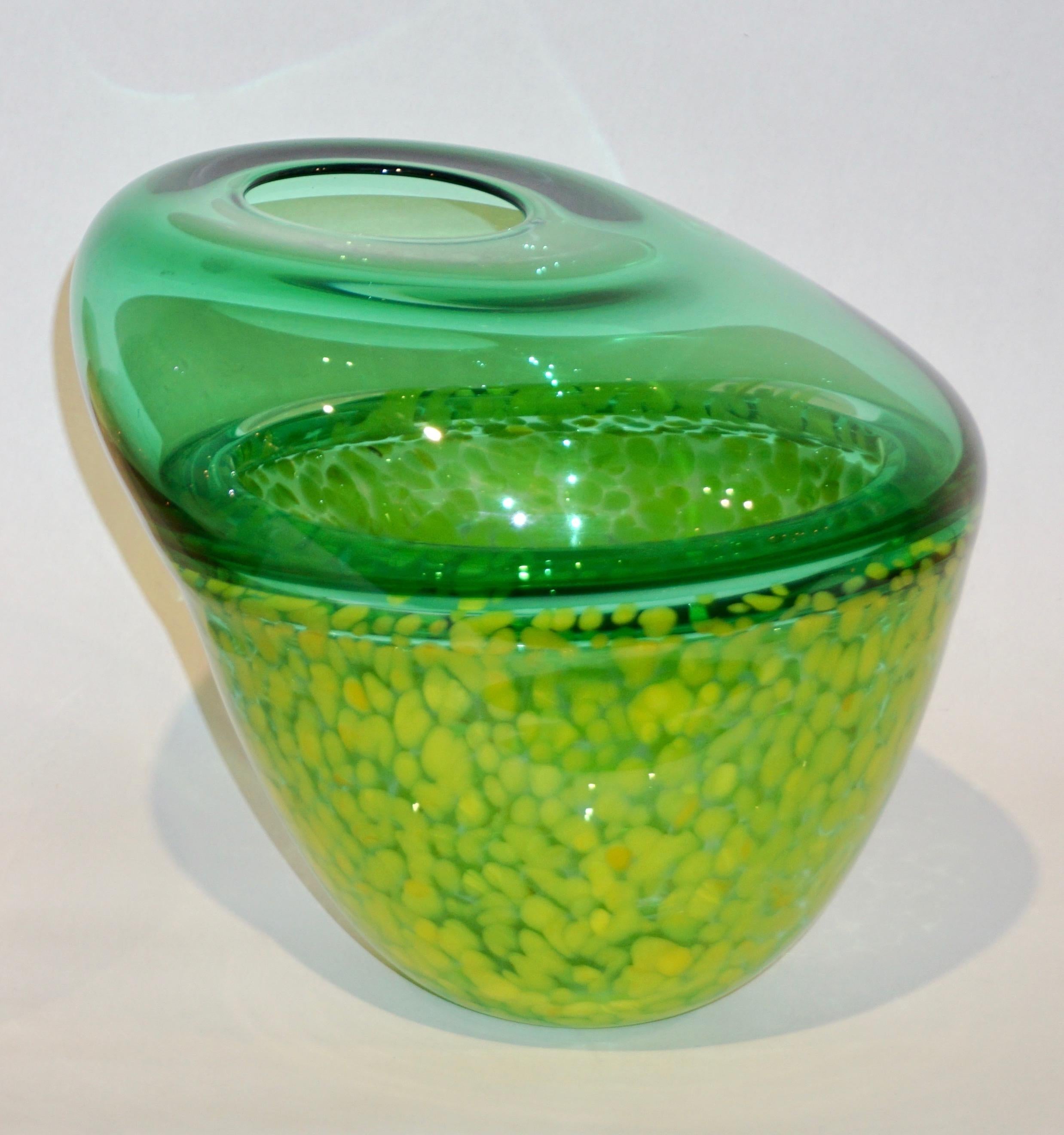 Hilton McConnico by Formia 1990s Italian Green Spotted Murano Art Glass Vase 5