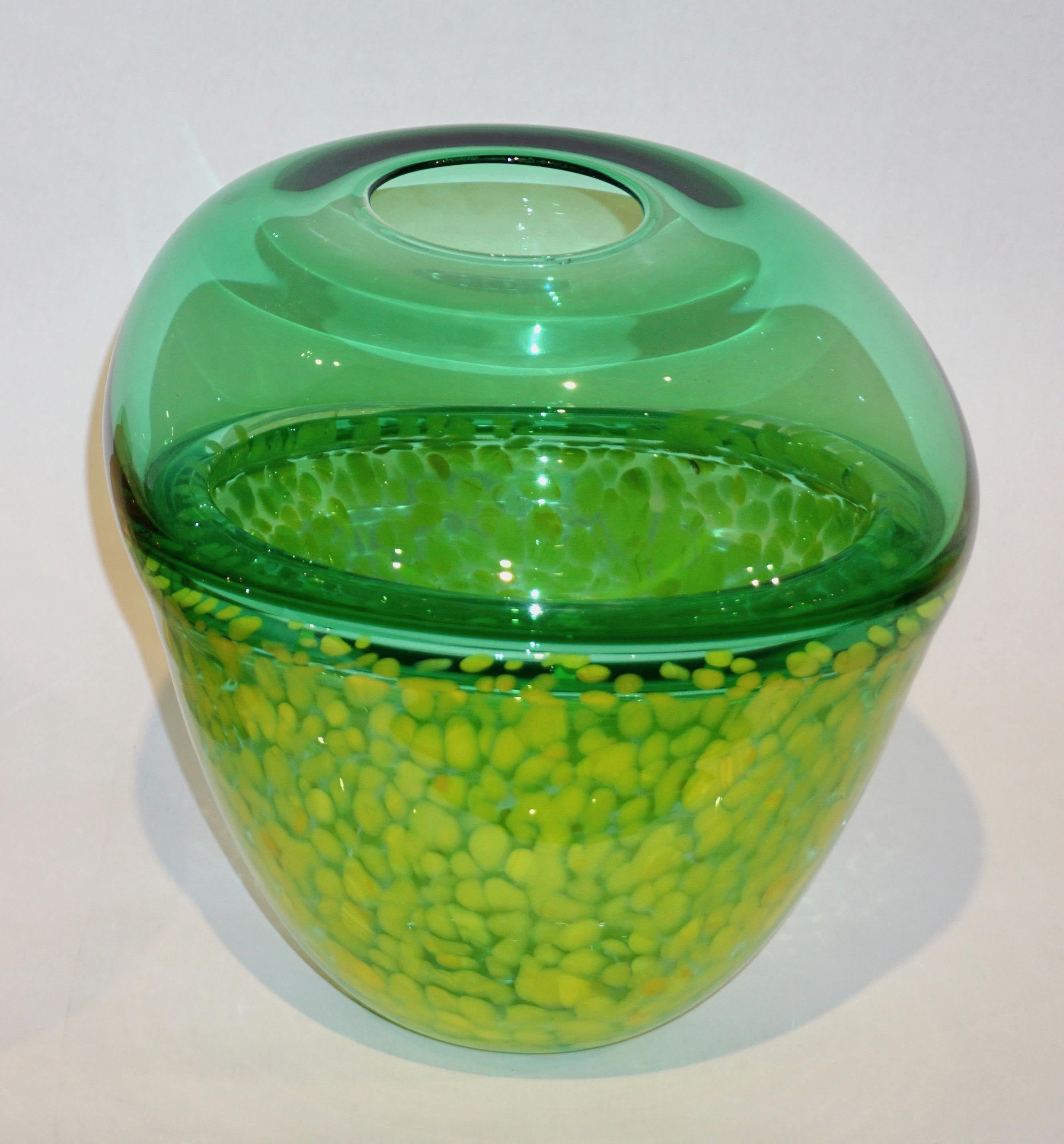 Hilton McConnico by Formia 1990s Italian Green Spotted Murano Art Glass Vase 6
