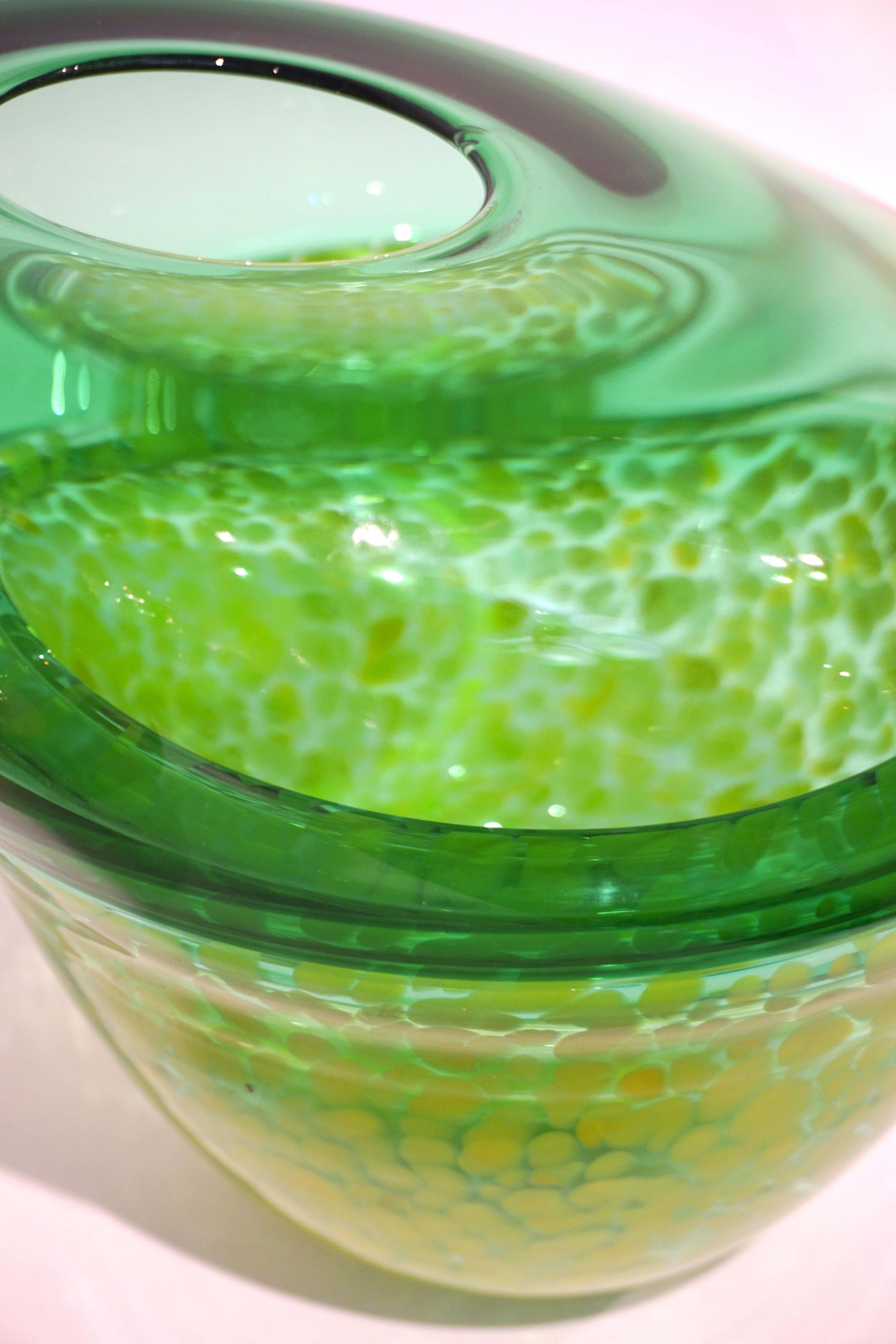Organic Modern Hilton McConnico by Formia 1990s Italian Green Spotted Murano Art Glass Vase