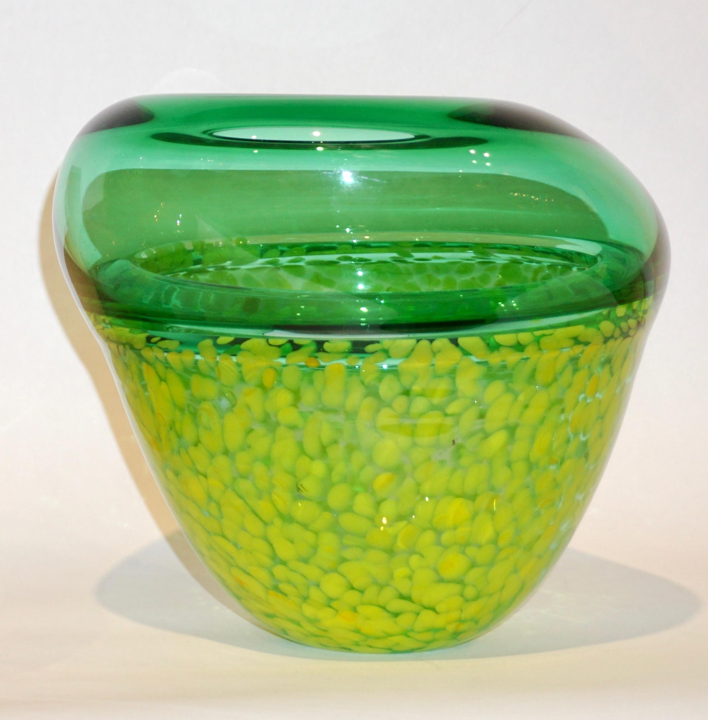 Hand-Crafted Hilton McConnico by Formia 1990s Italian Green Spotted Murano Art Glass Vase