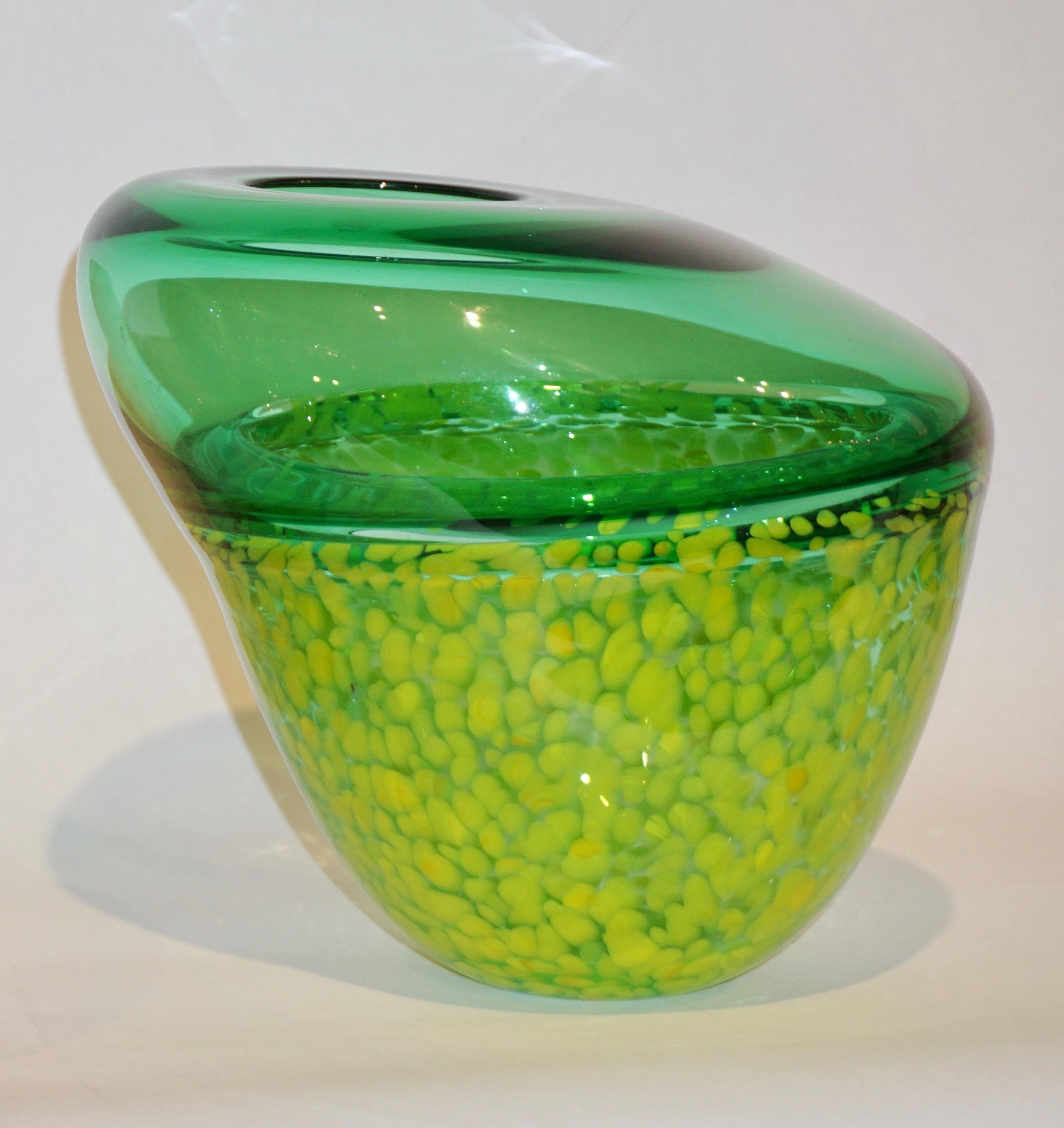 Hilton McConnico by Formia 1990s Italian Green Spotted Murano Art Glass Vase 3
