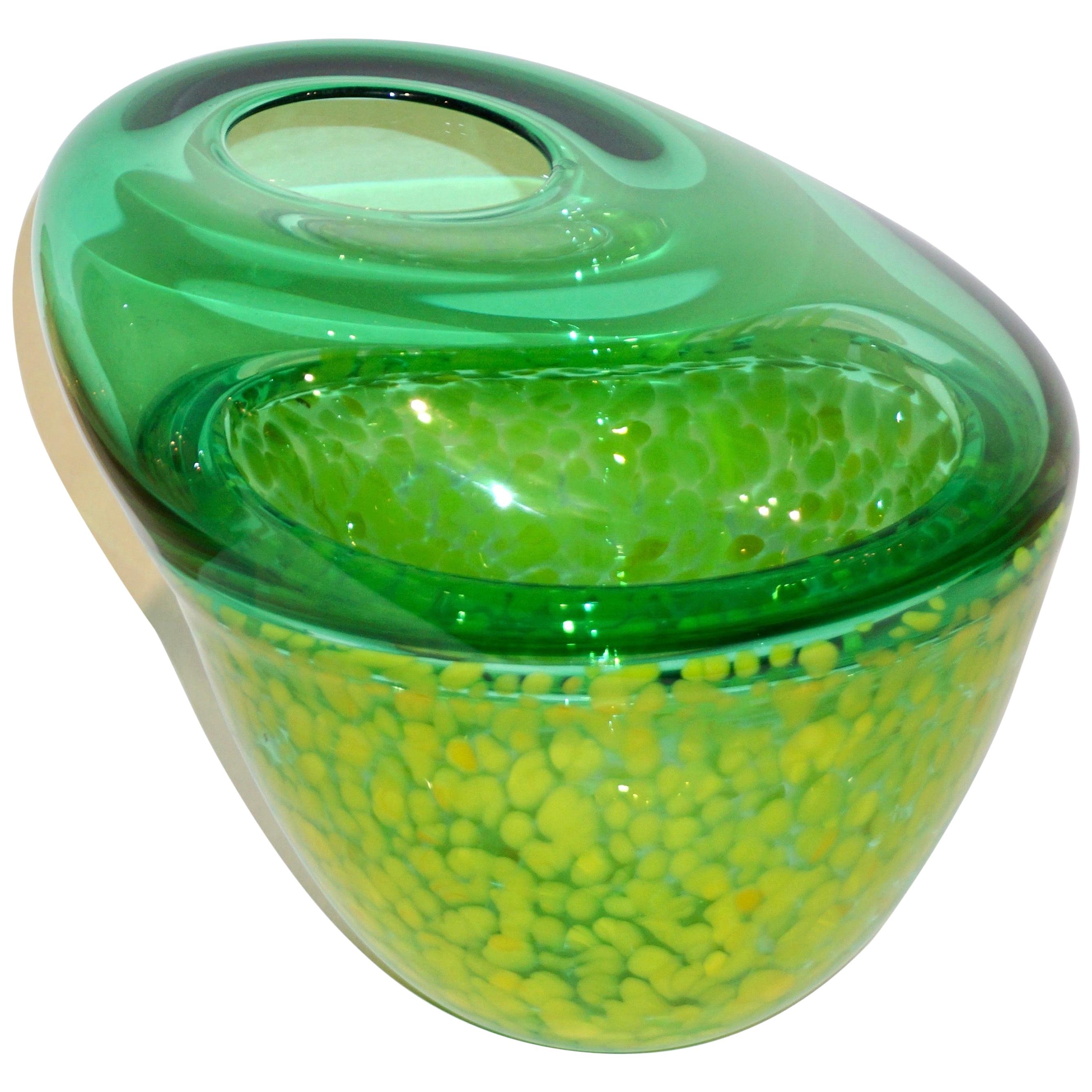 Hilton McConnico by Formia 1990s Italian Green Spotted Murano Art Glass Vase