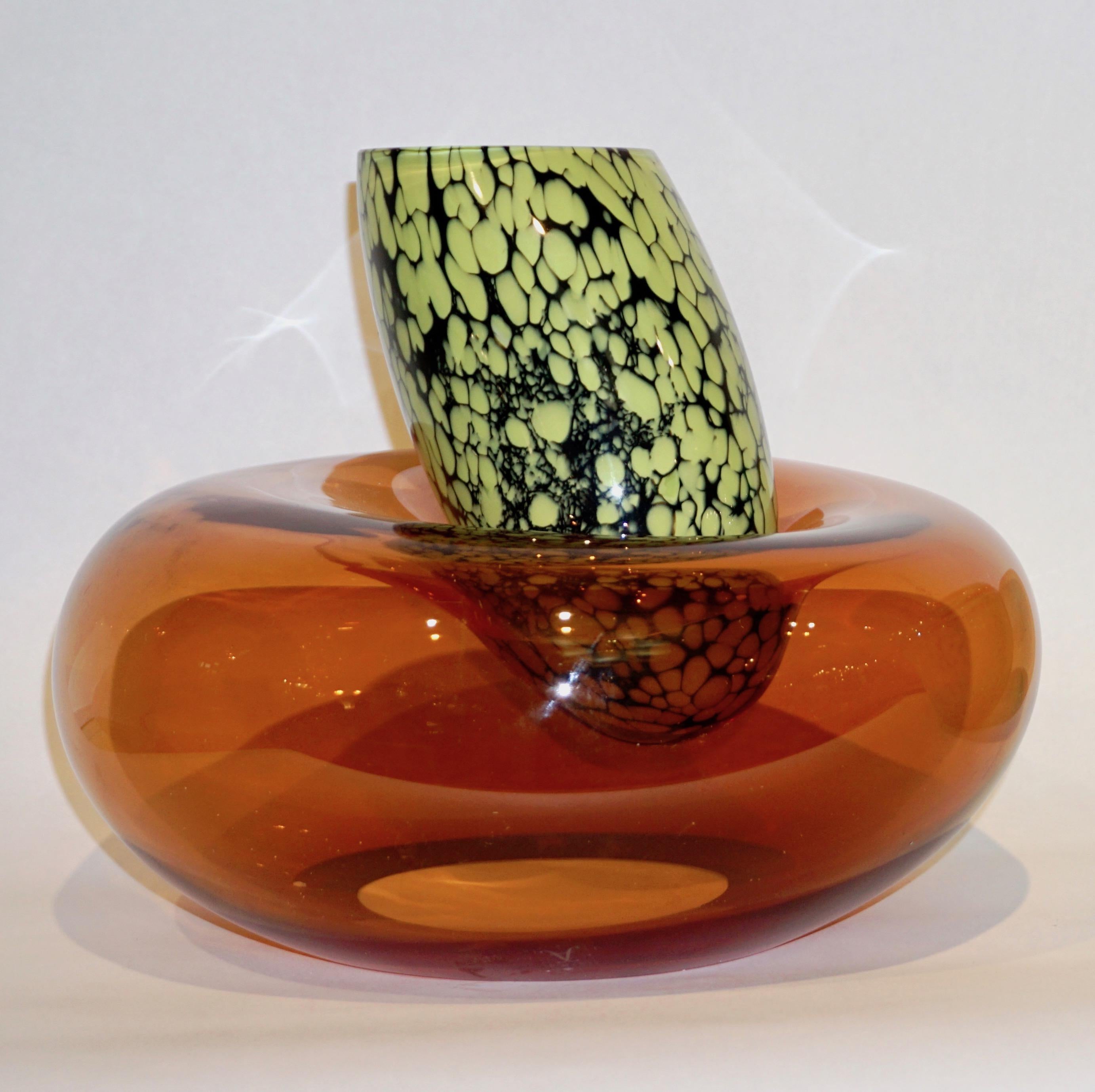 Hilton McConnico by Formia 1990s Italian Orange Murano Art Glass Vase 3