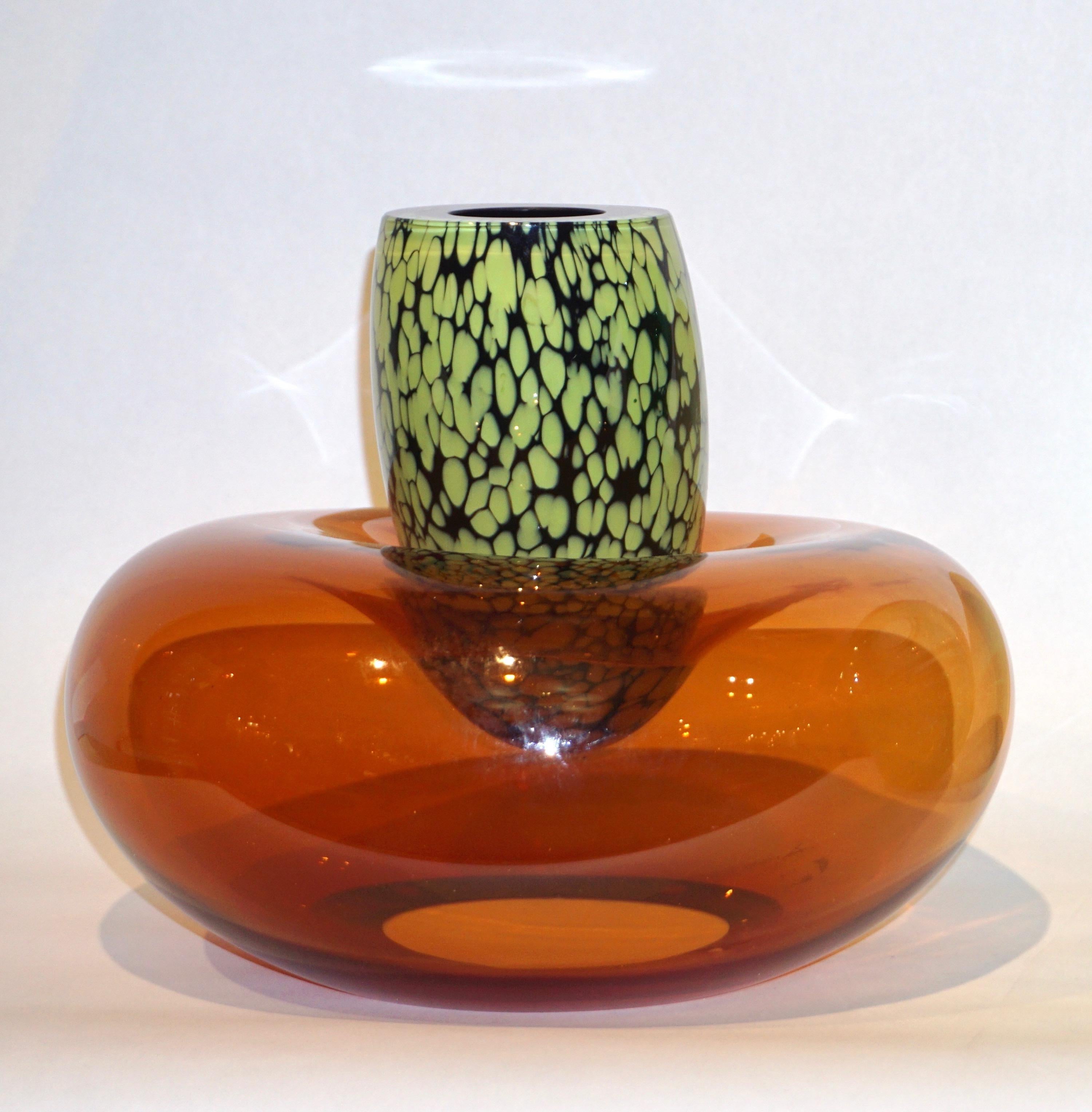 Hilton McConnico by Formia 1990s Italian Orange Murano Art Glass Vase 4