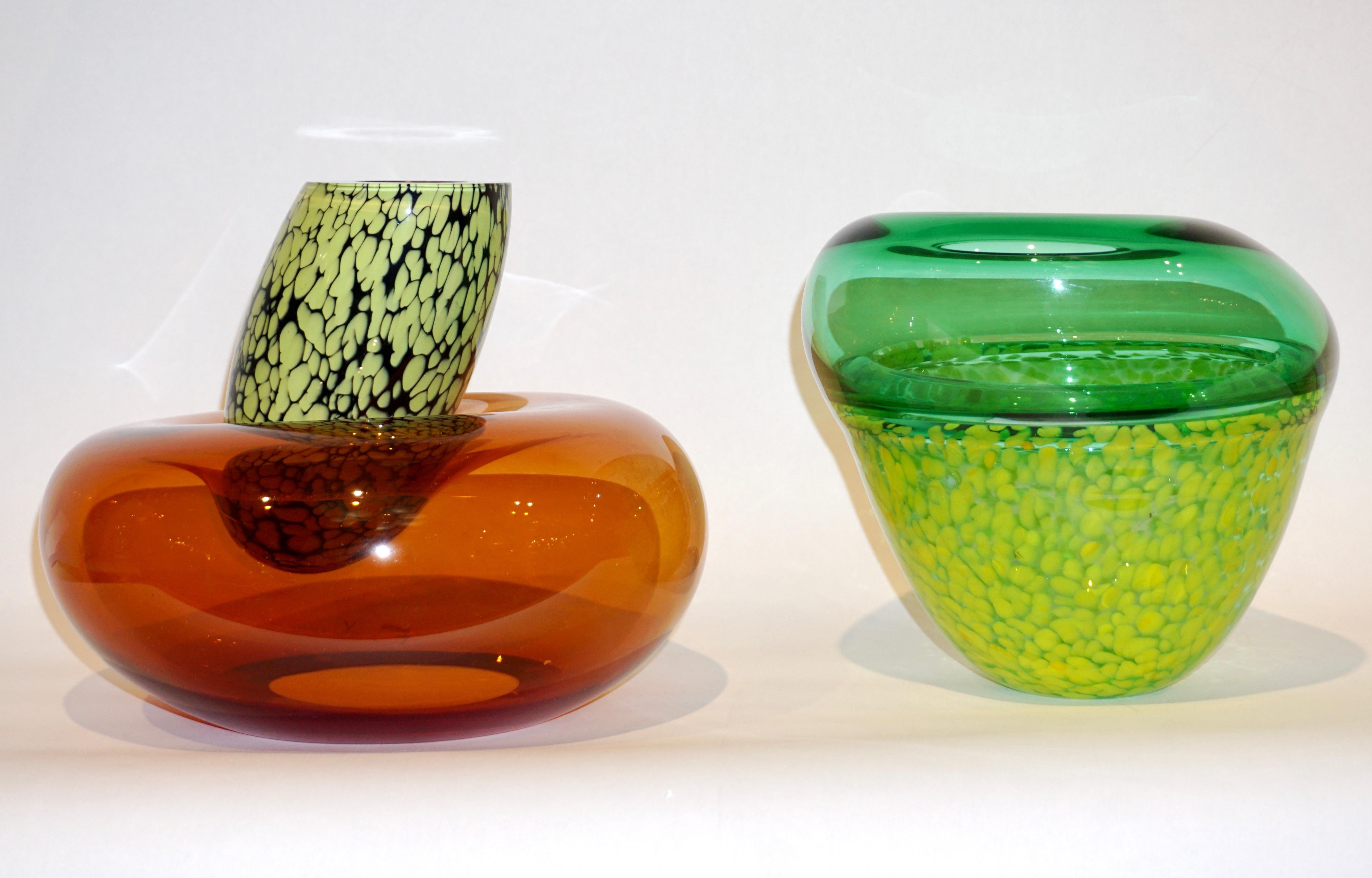 Organic Modern Hilton McConnico by Formia 1990s Italian Orange Murano Art Glass Vase