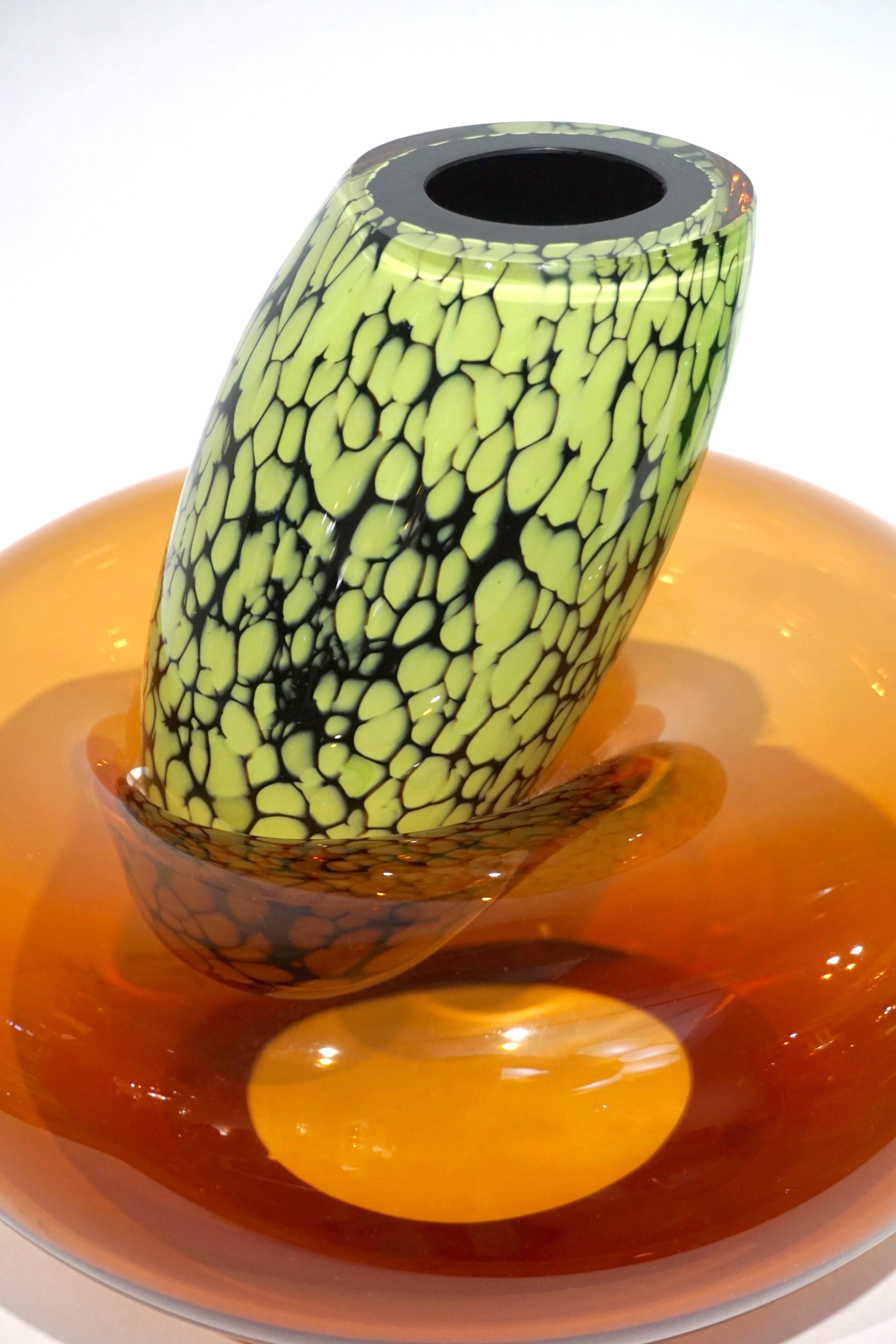 Hand-Crafted Hilton McConnico by Formia 1990s Italian Orange Murano Art Glass Vase