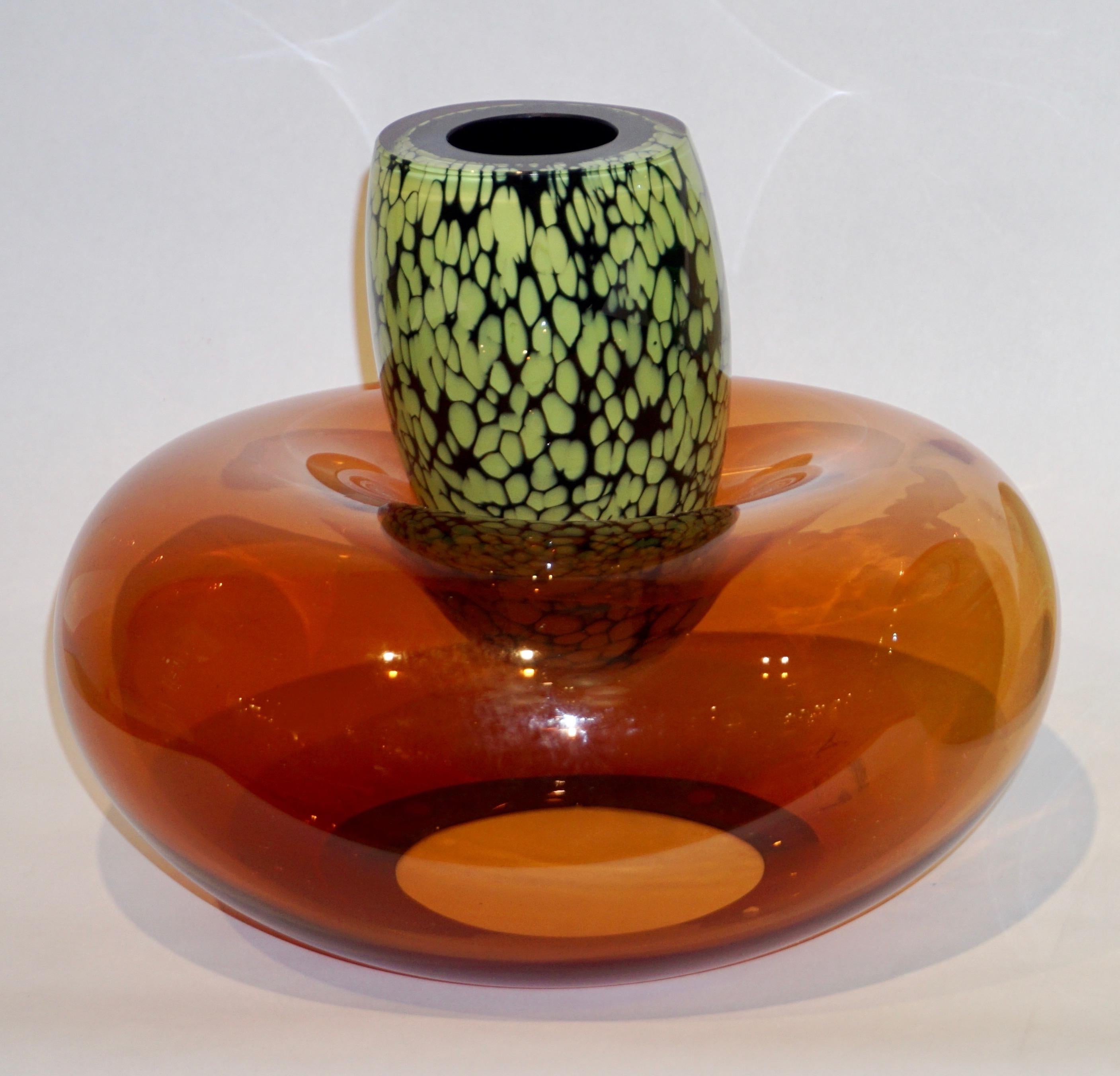 Murano Glass Hilton McConnico by Formia 1990s Italian Orange Murano Art Glass Vase