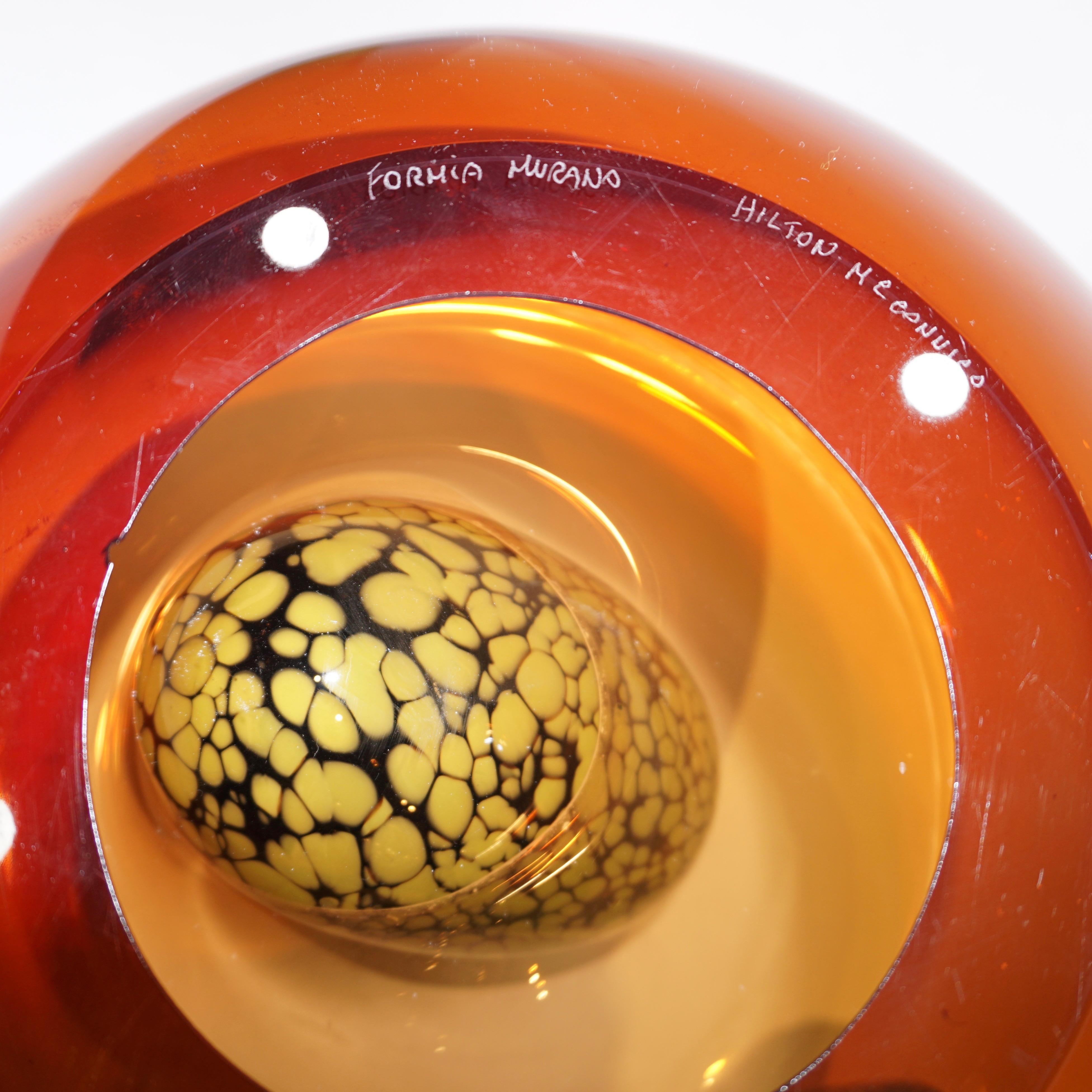 Hilton McConnico by Formia 1990s Italian Orange Murano Art Glass Vase 1