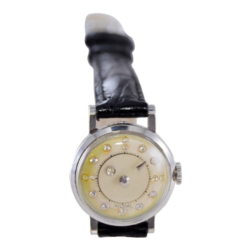 Women's Hilton White Gold Filled Mid Century Mystery Watch For Sale
