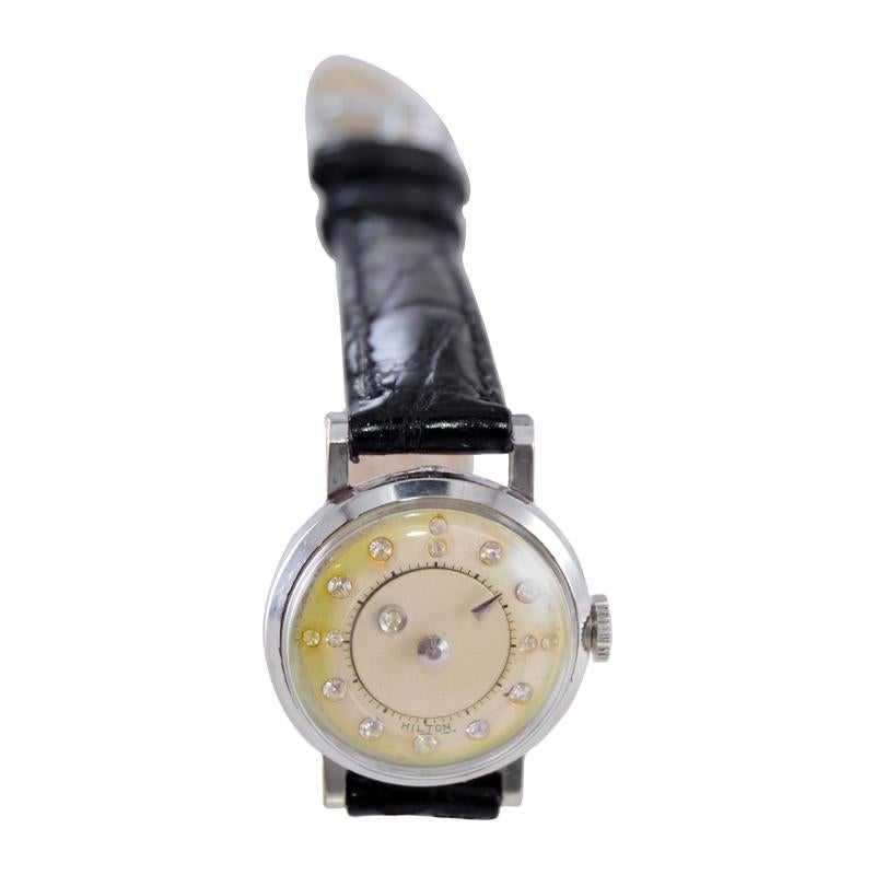 Hilton White Gold Filled Mid Century Mystery Watch For Sale 1