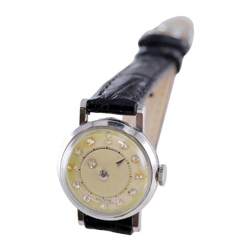 Hilton White Gold Filled Mid Century Mystery Watch For Sale 2