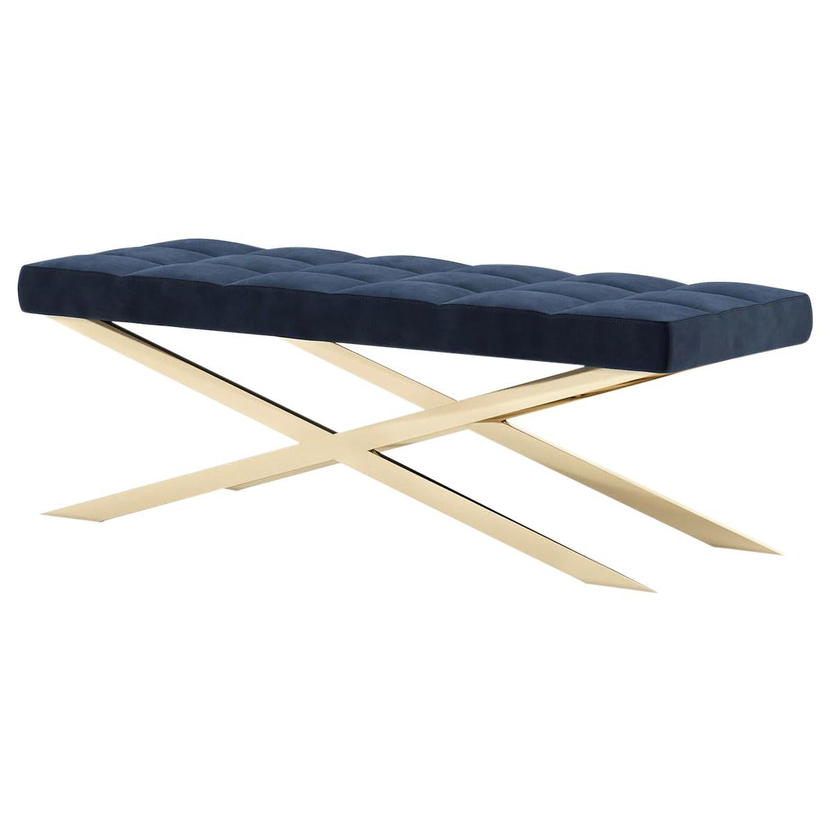 Hilton X Bench in Gold Finish For Sale