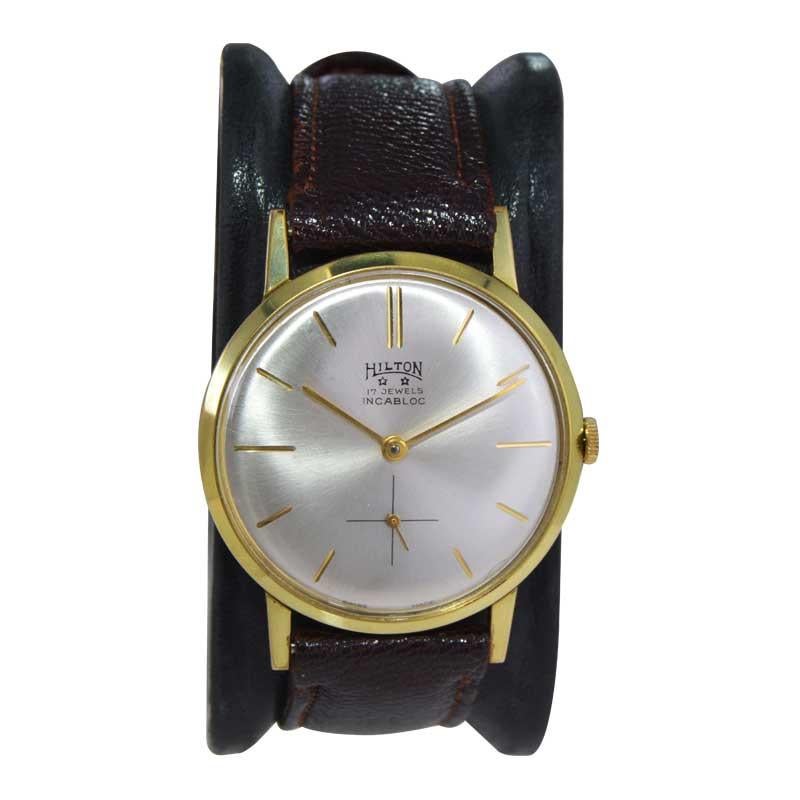 Modernist Hilton Yellow Gold Filled New Old Stock Watch All Original, circa 1960's For Sale