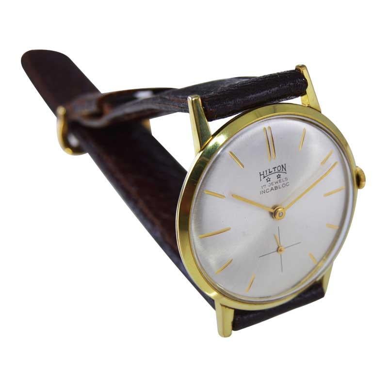 Hilton Yellow Gold Filled New Old Stock Watch All Original, circa 1960's In Excellent Condition For Sale In Long Beach, CA