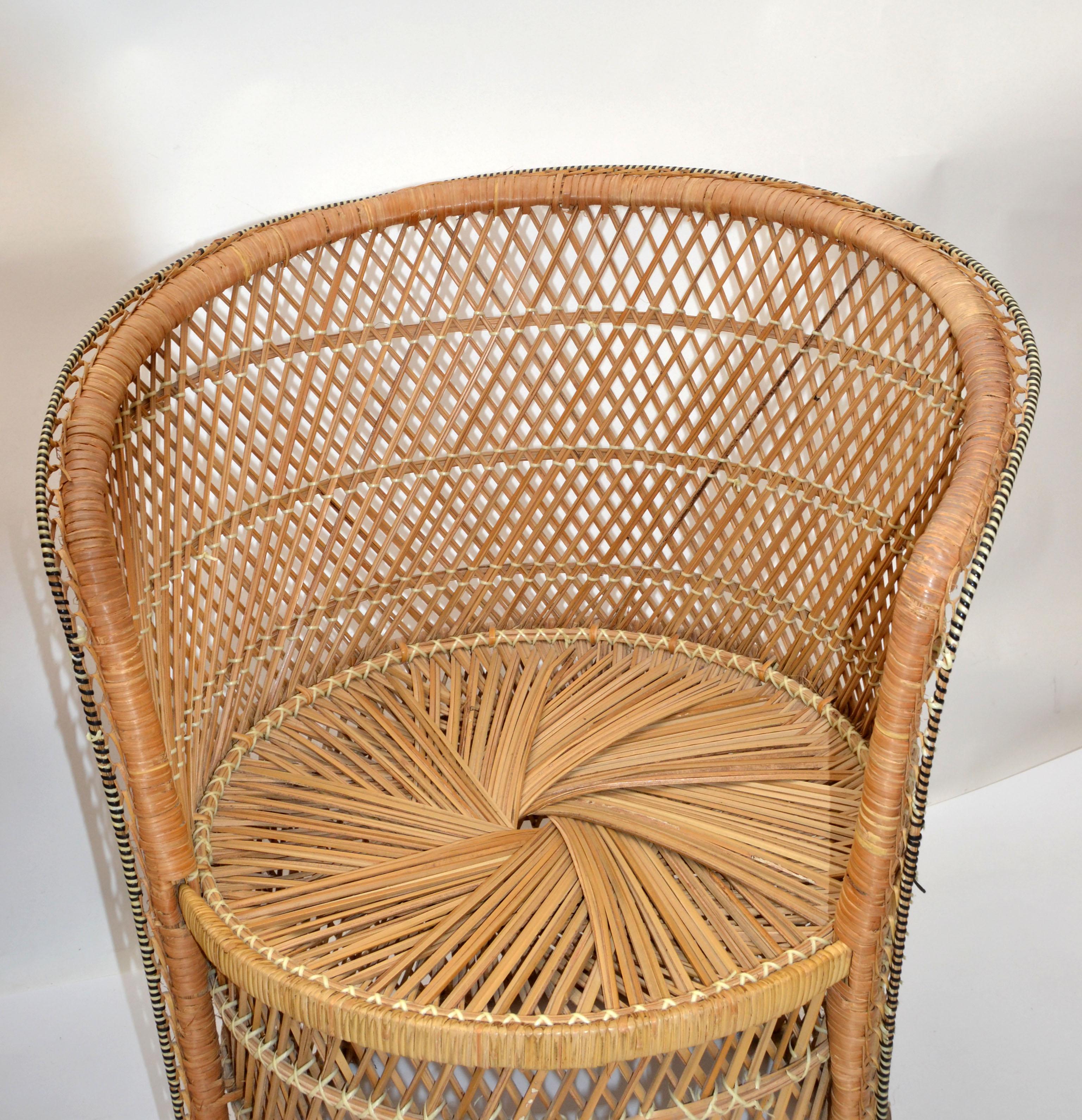 Him & Her Vintage Handwoven & Crafted Chinoiserie Rattan Cane & Bamboo Armchairs For Sale 3