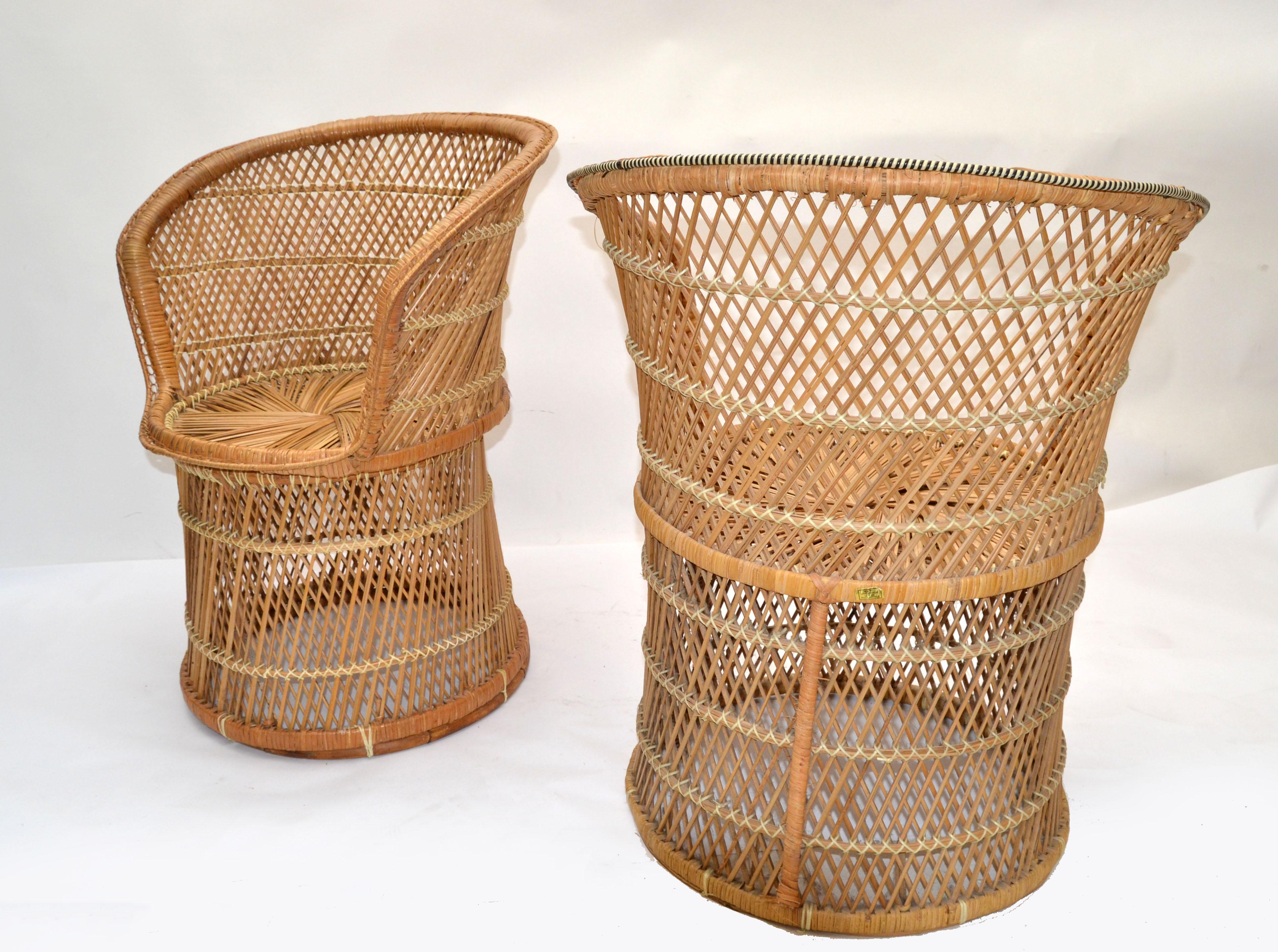 Him & Her Vintage Handwoven & Crafted Chinoiserie Rattan Cane & Bamboo Armchairs For Sale 6