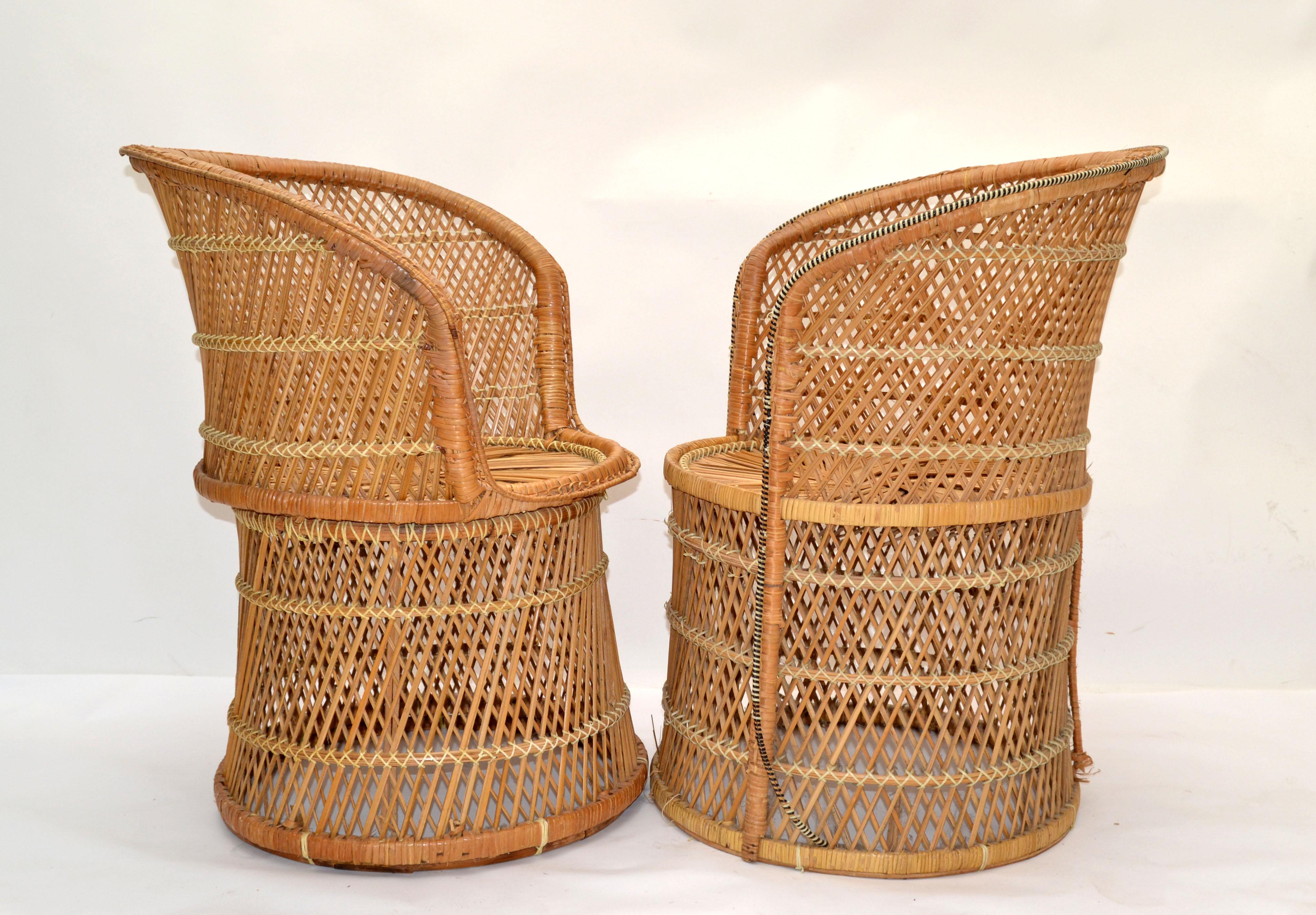 Him & Her Vintage Handwoven & Crafted Chinoiserie Rattan Cane & Bamboo Armchairs For Sale 11