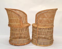 Him & Her Vintage Handwoven & Crafted Chinoiserie Rattan Cane & Bamboo Armchairs