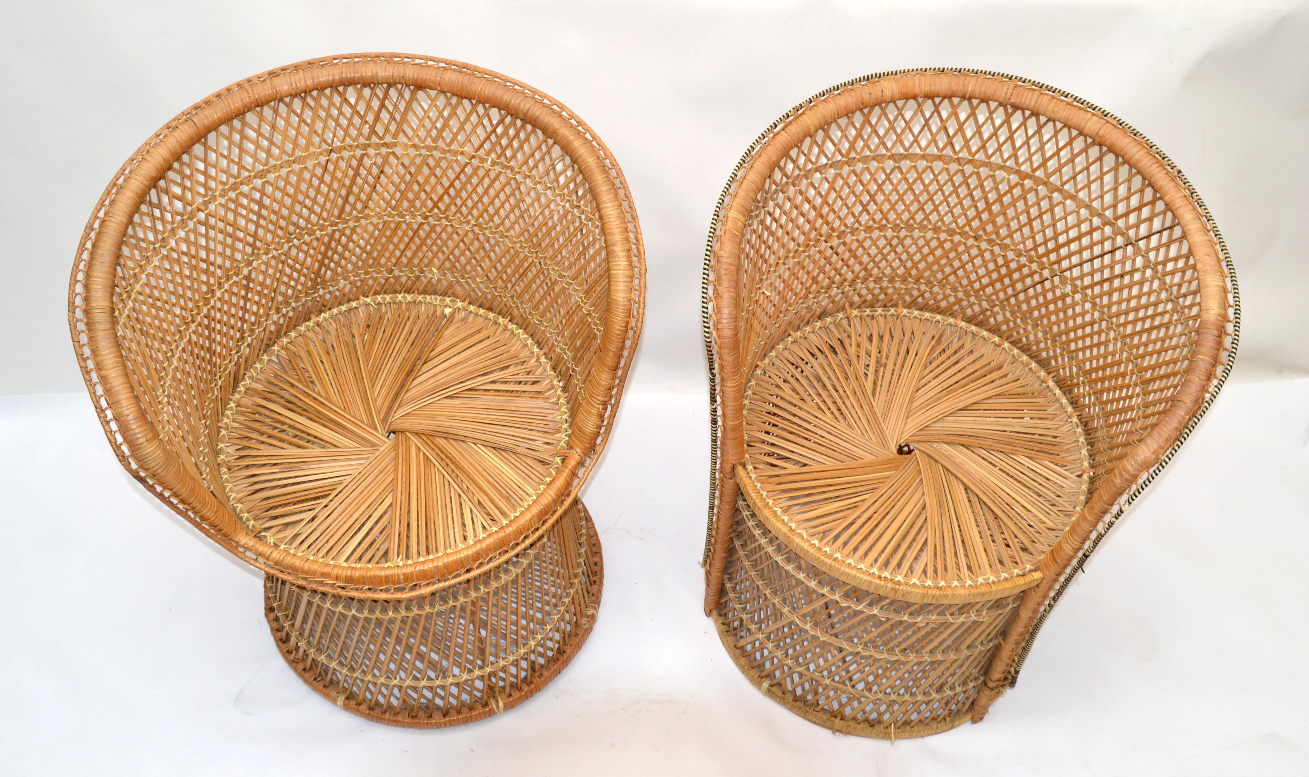 Philippine Him & Her Vintage Handwoven & Crafted Chinoiserie Rattan Cane & Bamboo Armchairs For Sale