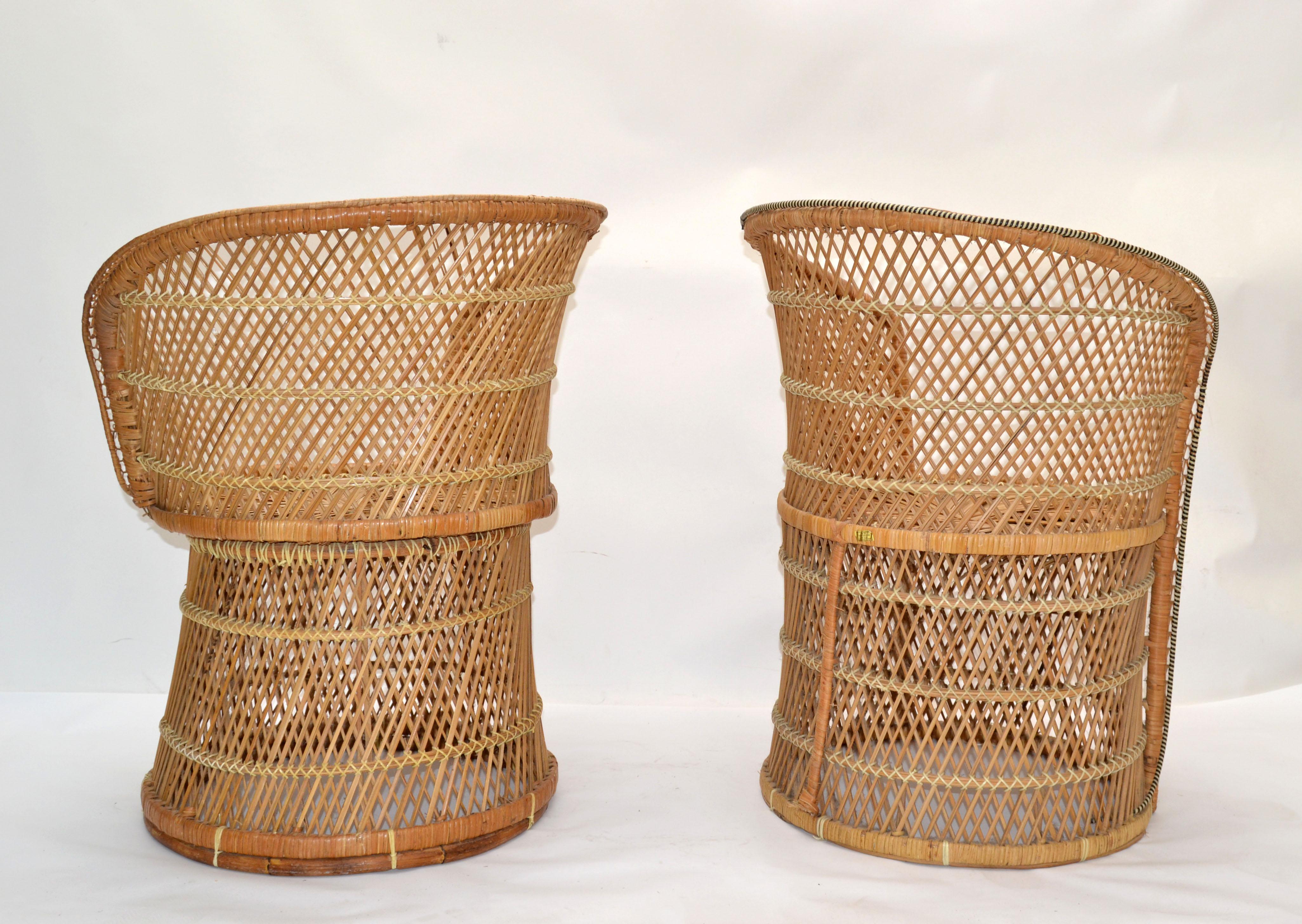 Hand-Woven Him & Her Vintage Handwoven & Crafted Chinoiserie Rattan Cane & Bamboo Armchairs For Sale