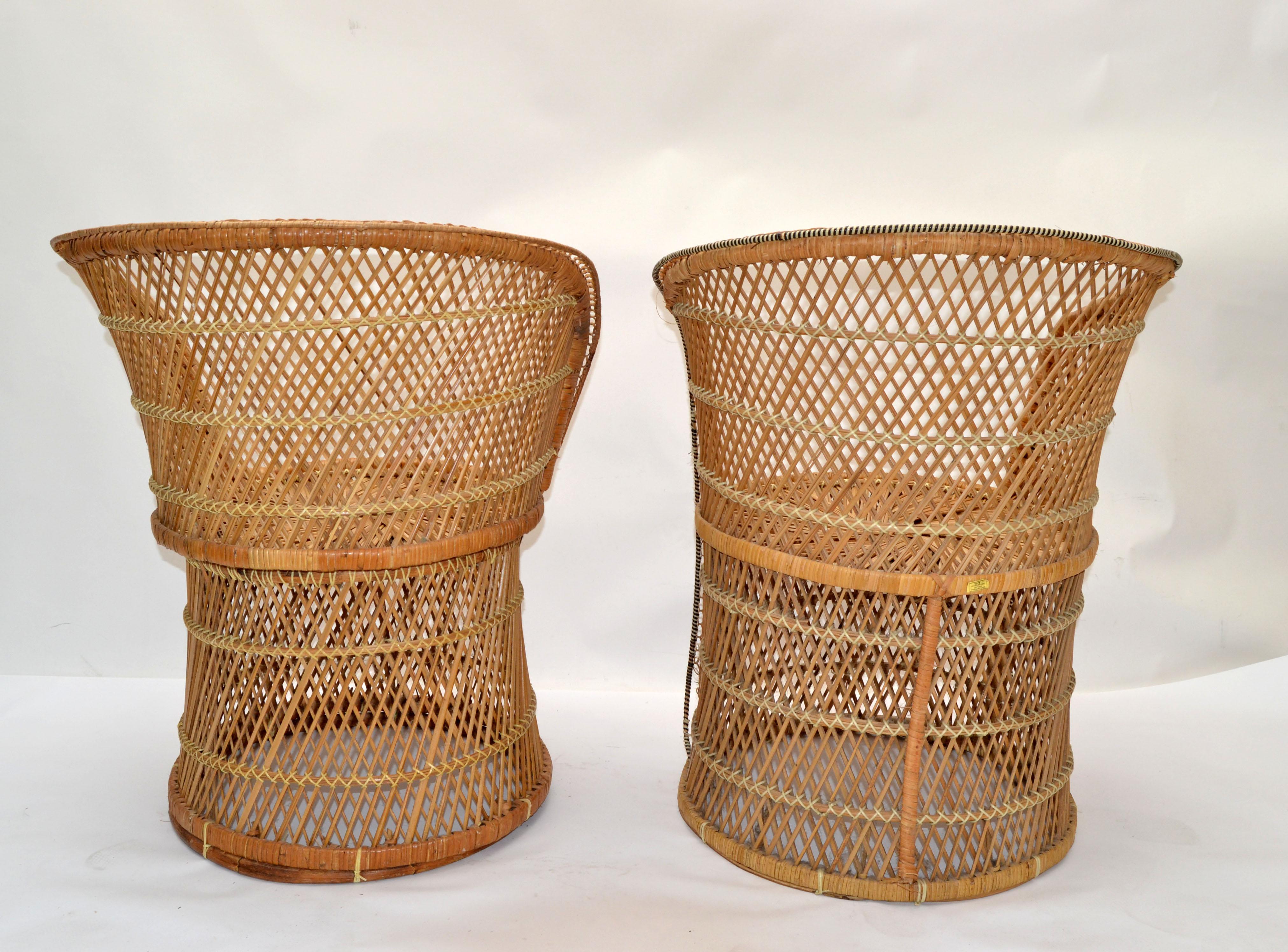 Him & Her Vintage Handwoven & Crafted Chinoiserie Rattan Cane & Bamboo Armchairs In Good Condition For Sale In Miami, FL