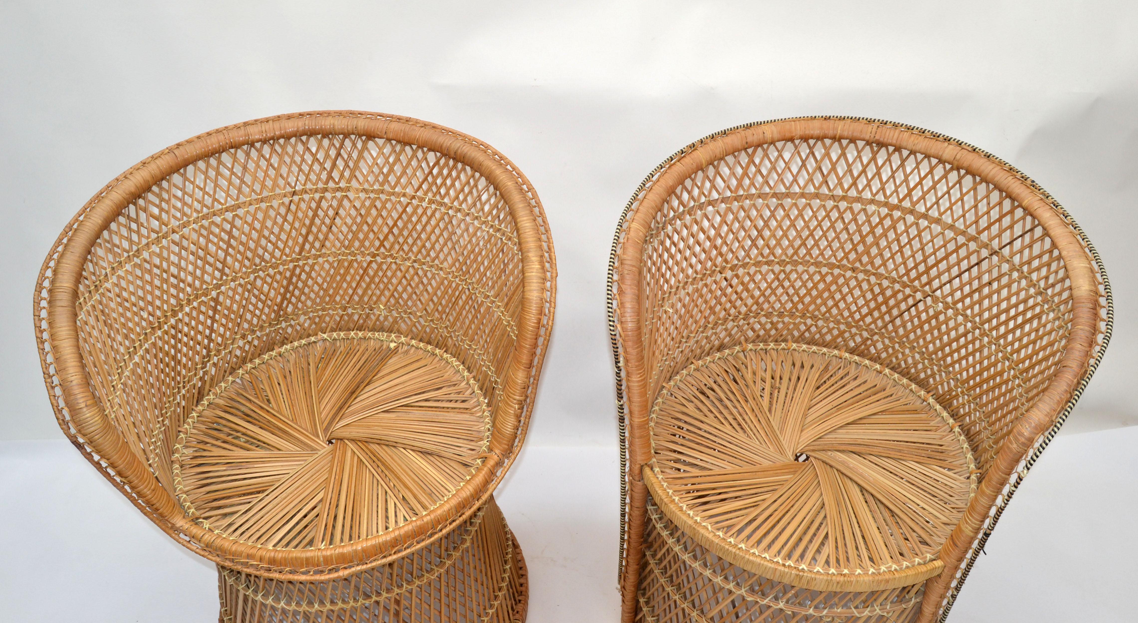 Him & Her Vintage Handwoven & Crafted Chinoiserie Rattan Cane & Bamboo Armchairs For Sale 1