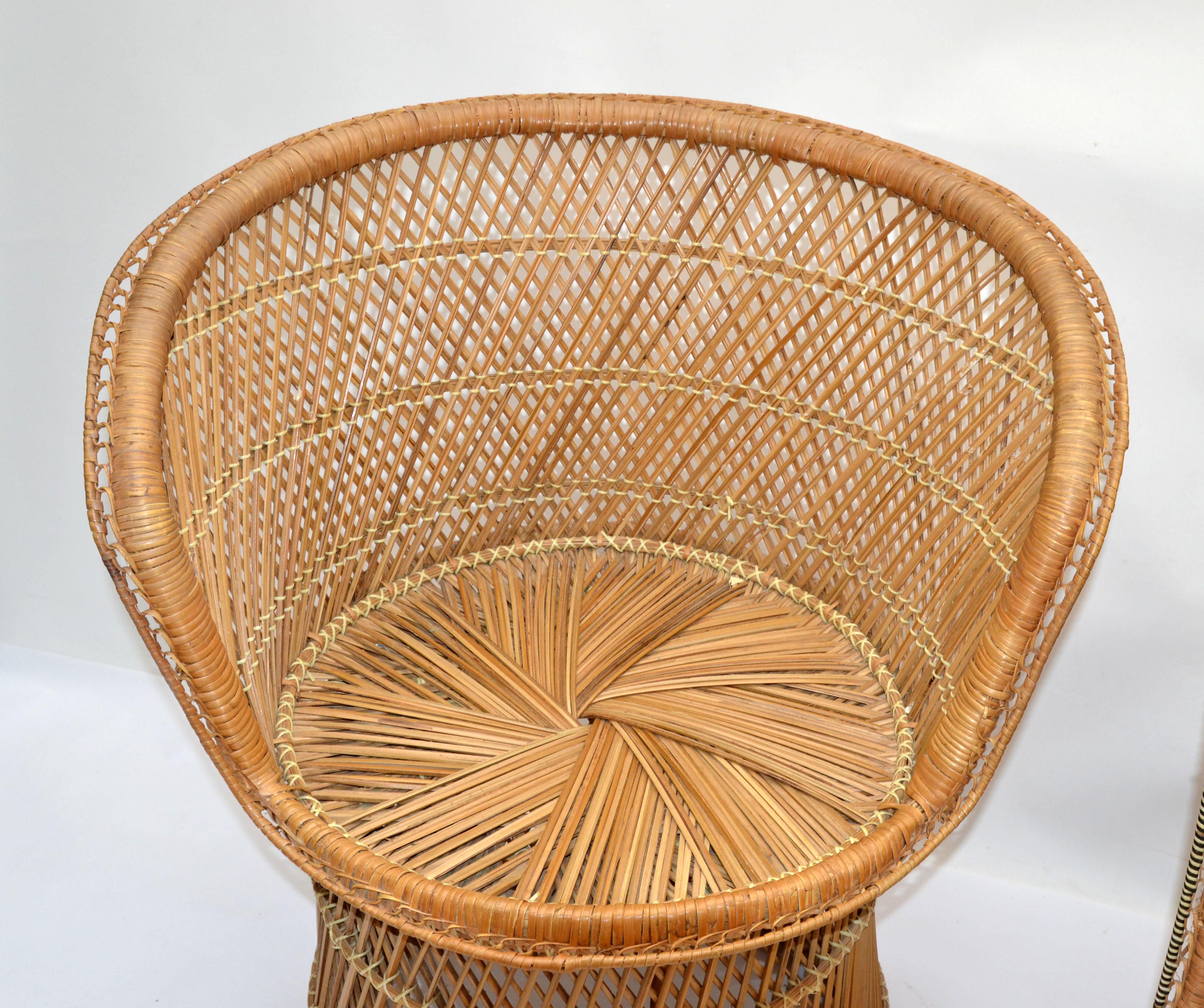 Him & Her Vintage Handwoven & Crafted Chinoiserie Rattan Cane & Bamboo Armchairs For Sale 2