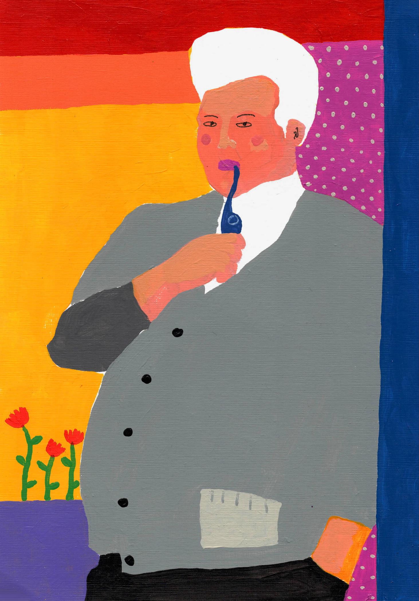 Modern 'Him Indoors' Portrait Painting by Alan Fears Acrylic on Paper