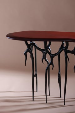 Himalaya Console in Cast Bronze with Red Lacquer Top from Elan Atelier