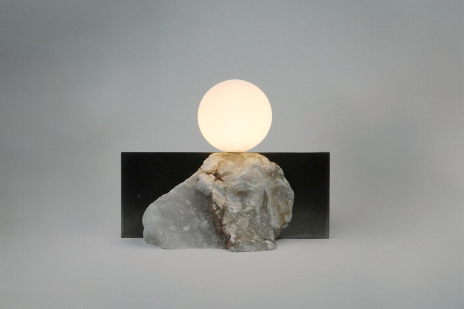 Himalaya Lunar Horizontal Table Lamp by Heako Studio
Unique Piece.
Dimensions: Ø 34.3 x H 25,4 cm.
Materials: Brass, steel, and alabaster.

All our lamps can be wired according to each country. If sold to the USA it will be wired for the USA for