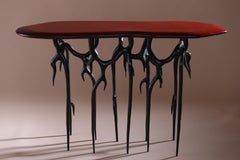 Himalaya Side Table Low in Cast Bronze with Red Lacquer Top from Elan Atelier