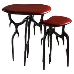 Himalaya Side Table Low in Cast Bronze with Red Lacquer Top from Elan Atelier