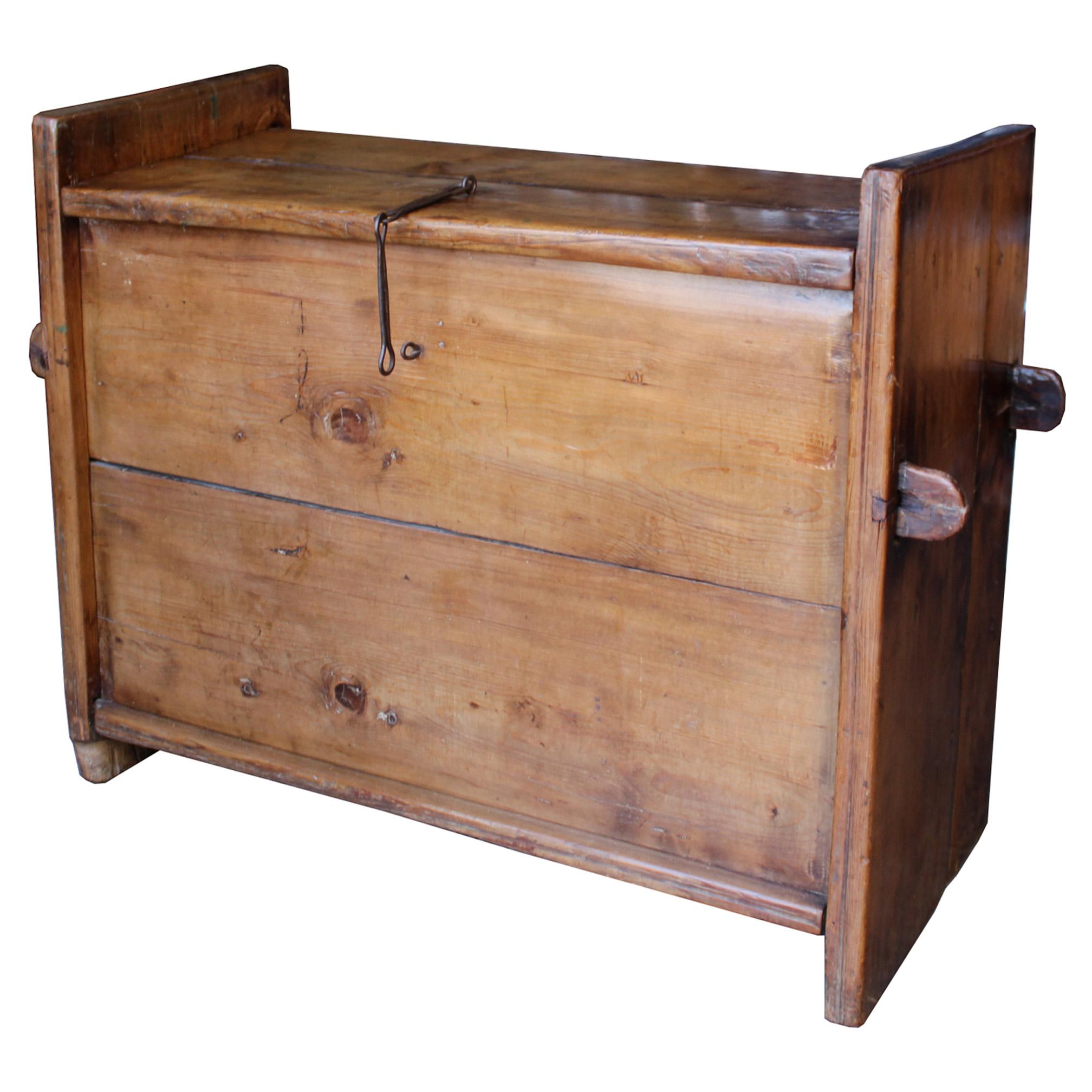 Simple and elegant hand crafted portable hardwood chest from the hills of Shimla in the Himalayan mountains. Chest breaks down by removing wooden pegs on the side so it can be easily carried and moved to another location. Perfect size for an entry