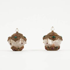 Himalayan Jewel-Encrusted Gilt FIligree Rock Crystal Covered Bowls