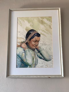 Himalayan Village Woman Watercolour by Roy Hunt Mid - Late 20th Century