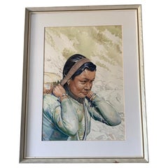 Himalayan Village Woman Watercolour by Roy Hunt Mid - Late 20th Century