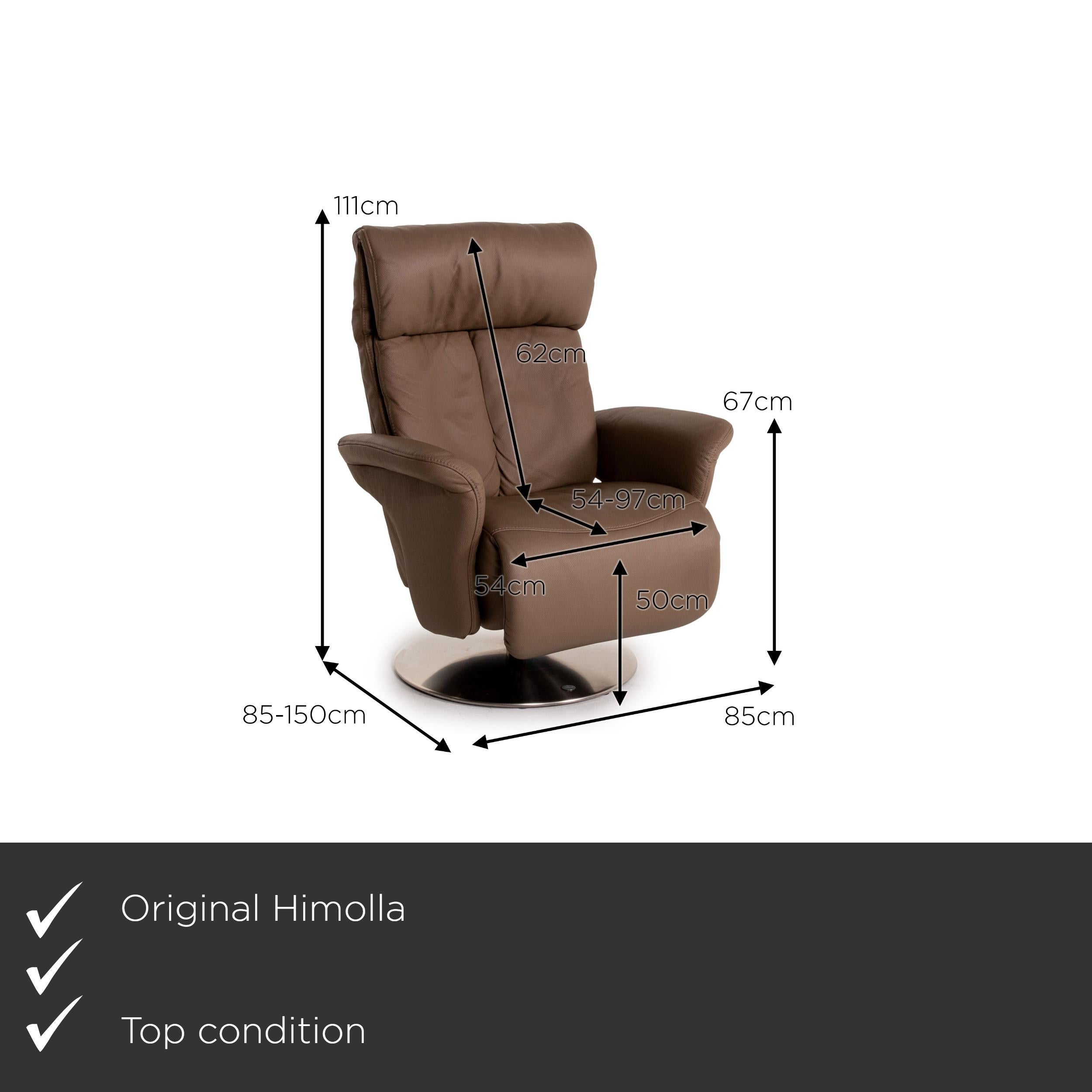 We present to you a Himolla 7227 leather armchair brown relaxation function function relaxation.

Product measurements in centimeters:

Depth 85
Width 85
Height 111
Seat height 50
Rest height 67
Seat depth 54
Seat width 54
Back height