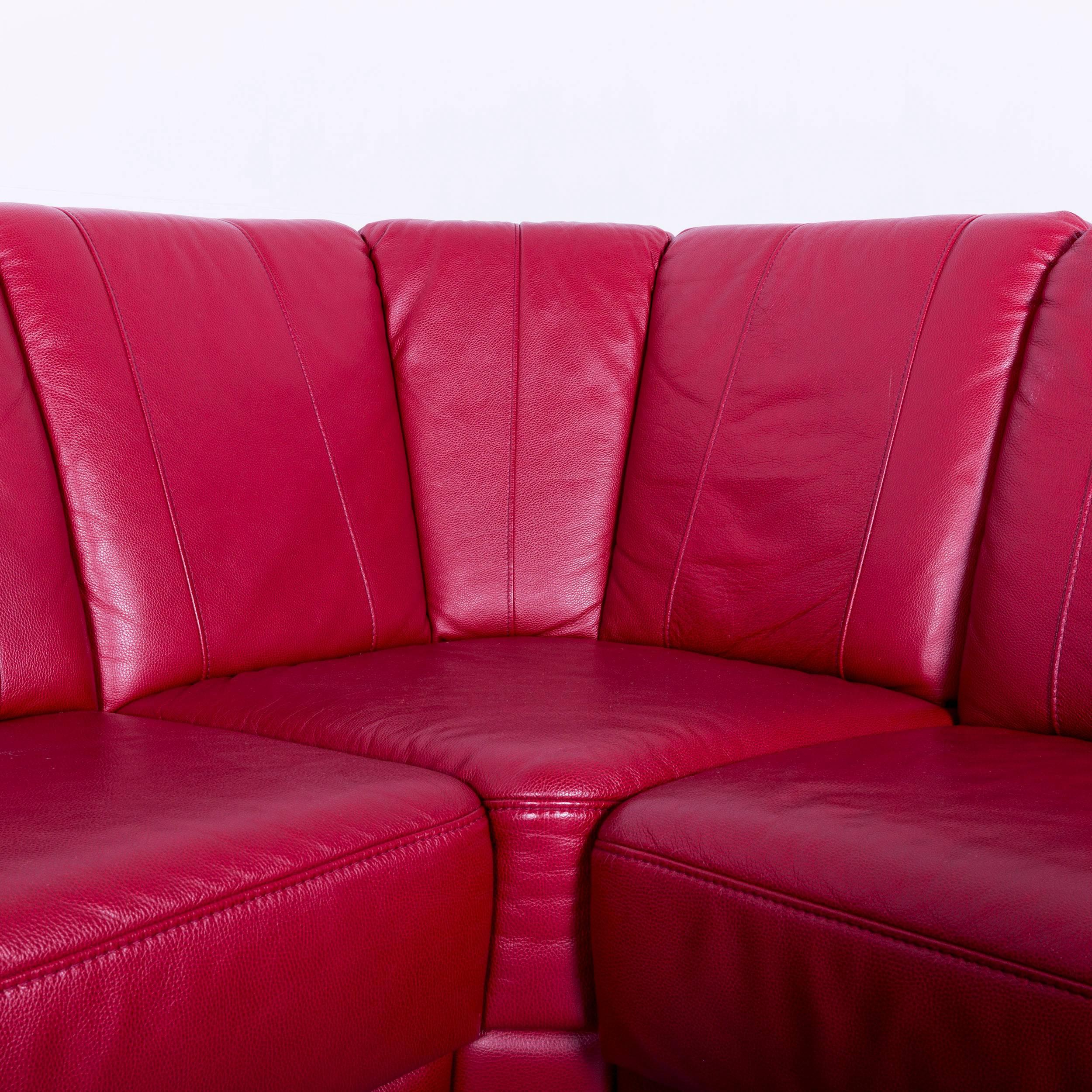 Himolla Corner Sofa Leather Red Modern Couch In Good Condition In Cologne, DE